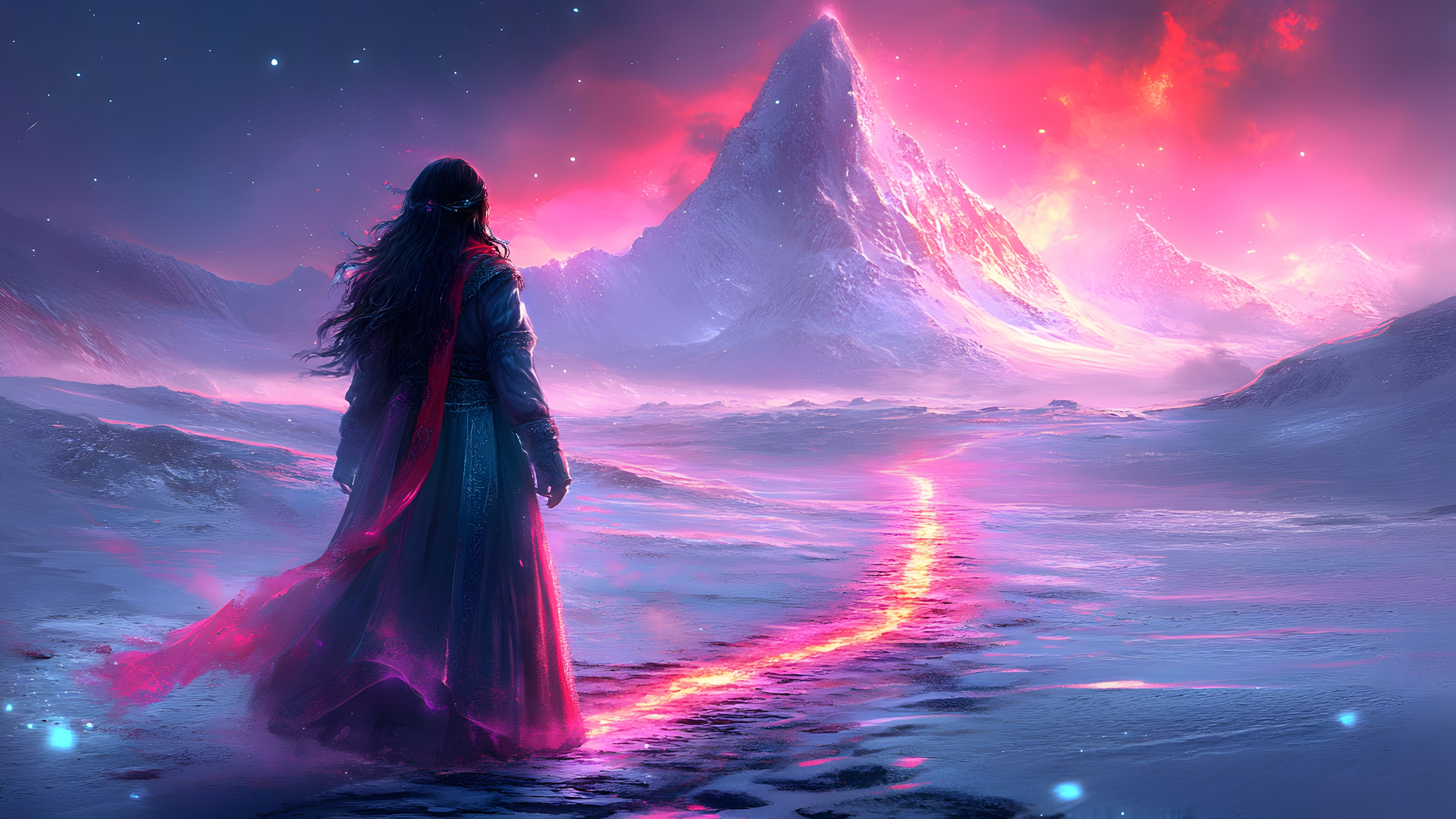 CG artwork, Fictional character, Aurora, Animation, Graphics, Astronomical object, Cloak, Lens flare, Star