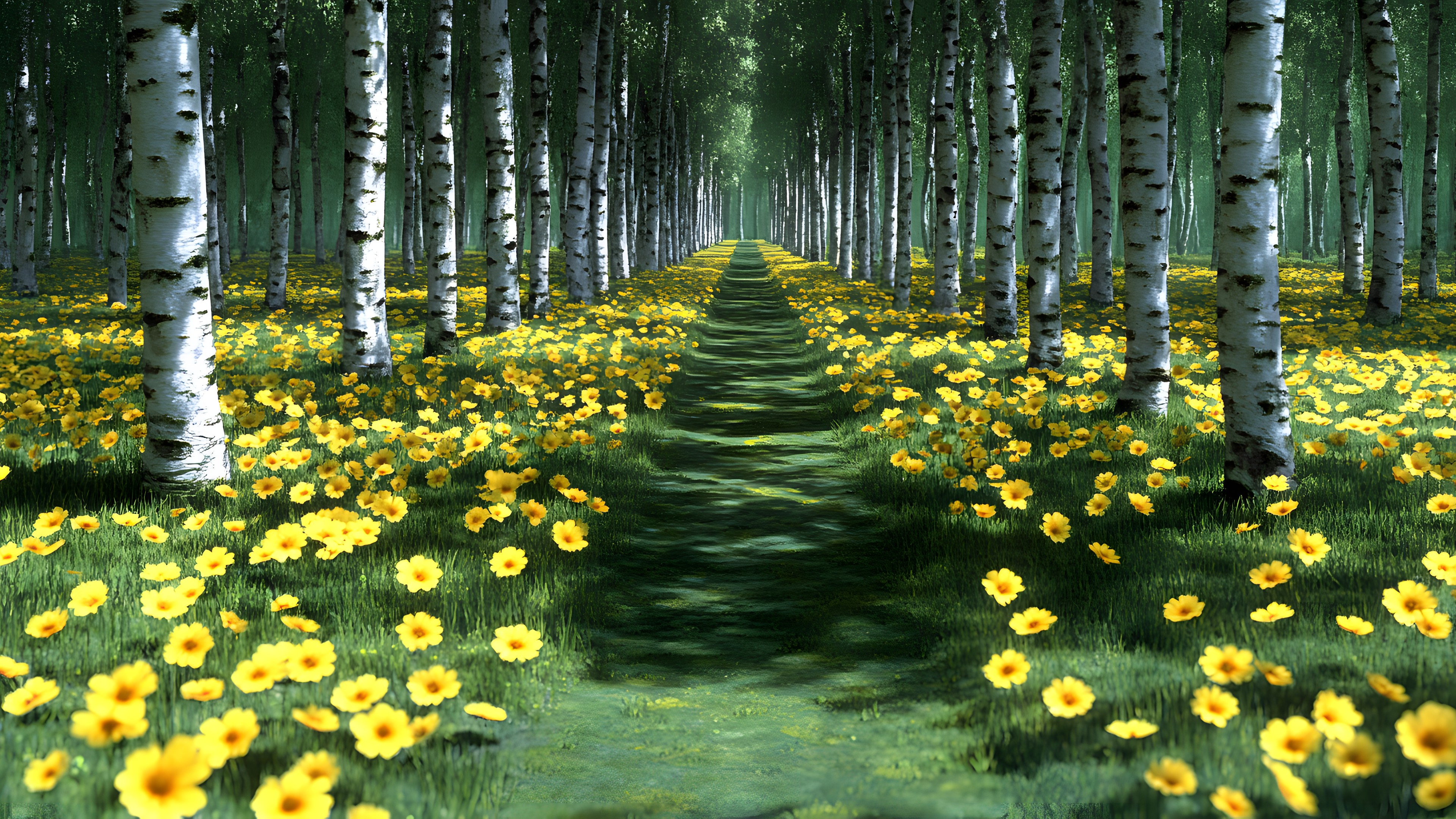 Plants, Yellow, Forest, Spring, Grove, Woodland, Wildflower, Plantation, Northern hardwood forest, Garden, Plant stem, Herbaceous plant, Old-growth forest, Temperate broadleaf and mixed forest, Tropical and subtropical coniferous forests, Birch family, Botanical garden, Forb, Autumn