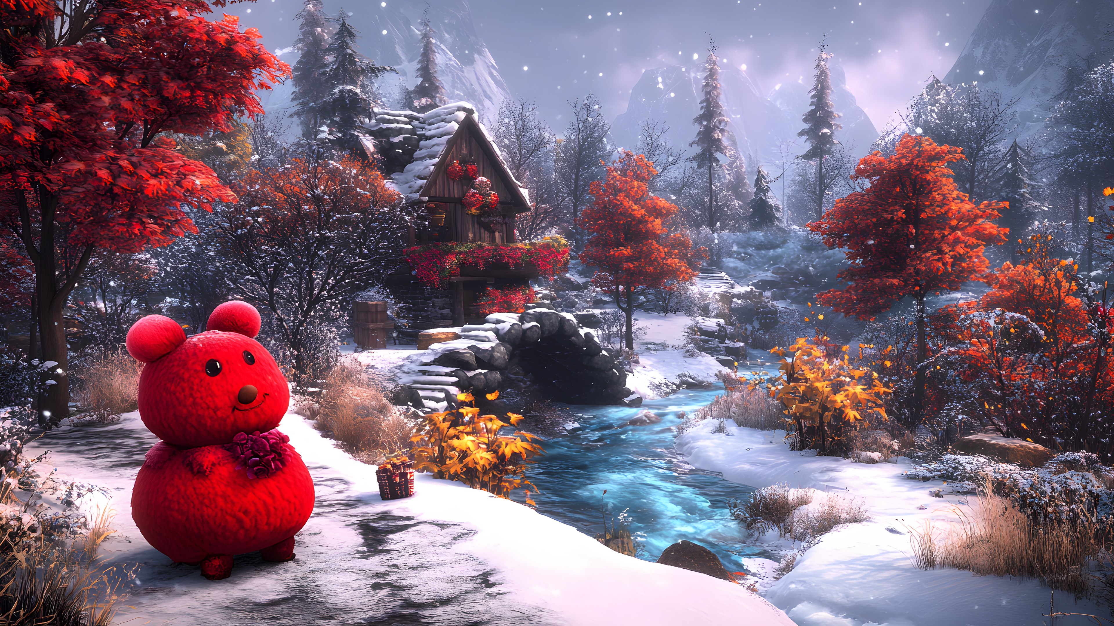 Red, Winter, Frost, Snow, Snout, Toy, Freezing, Precipitation, Animation, Bear, Conifers, Fir, Autumn, Pine family