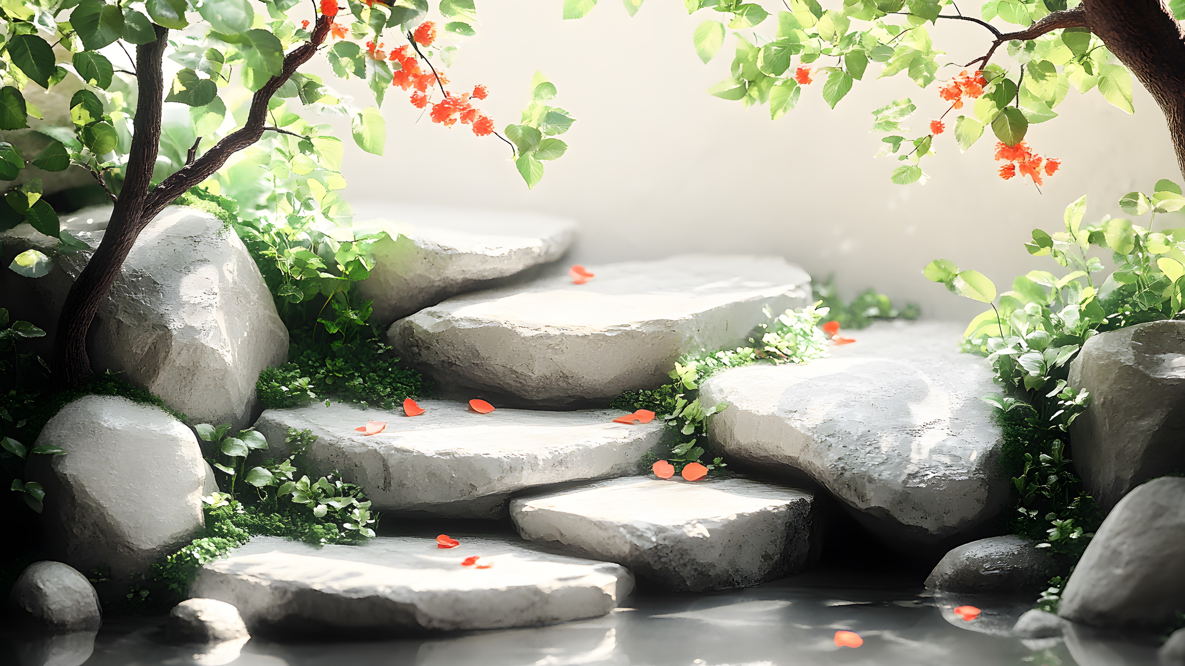 Rock, Garden, Floral design, Geraniums
