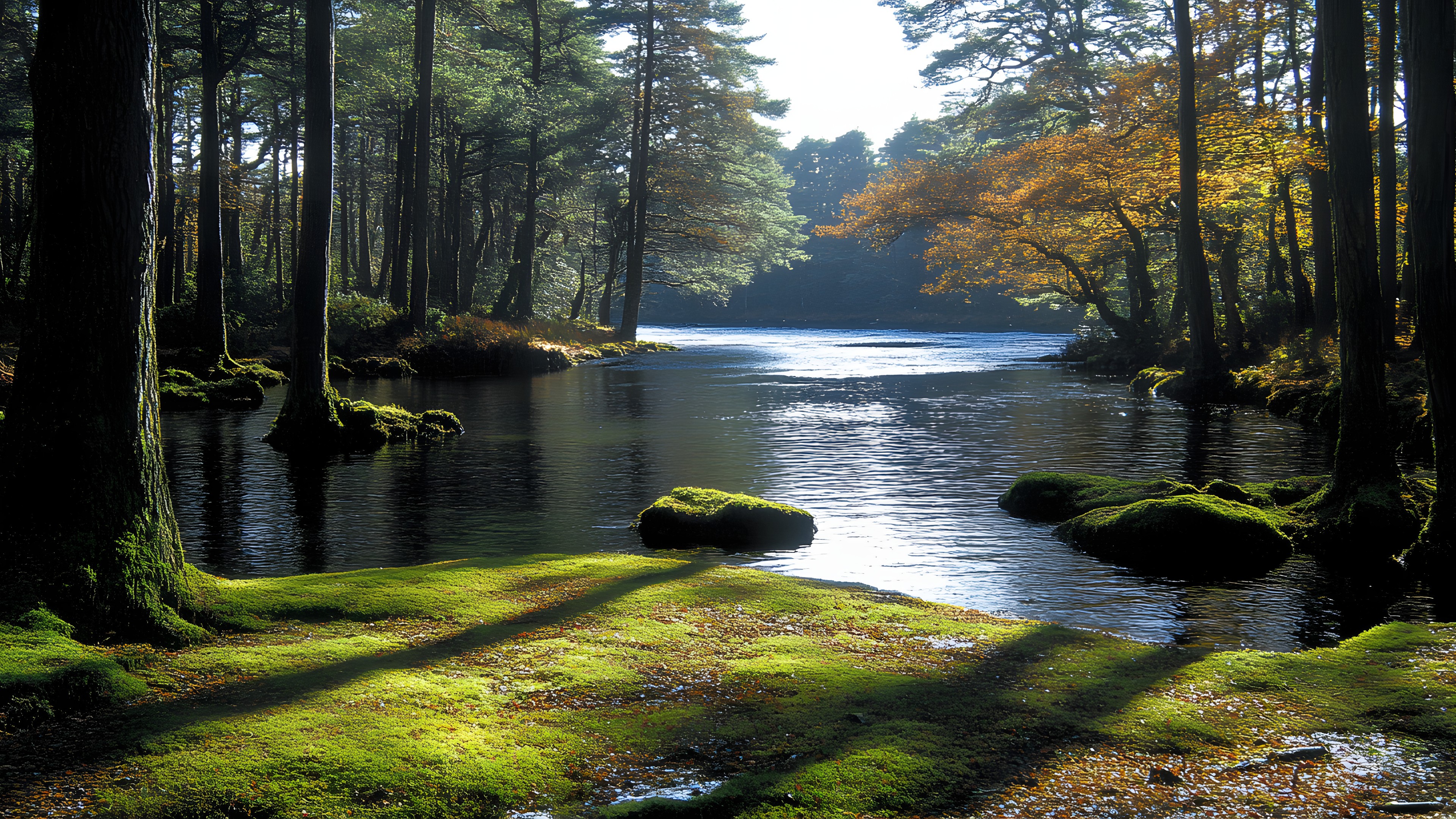 Water, Green, Body of water, Water resources, Nature, Tree, Natural environment, Natural landscape, Watercourse, Forest, Bank, Reflection, Wilderness, Landscape, Fluvial landforms of streams, Lake, Stream, Riparian zone, Trunk, Riparian forest