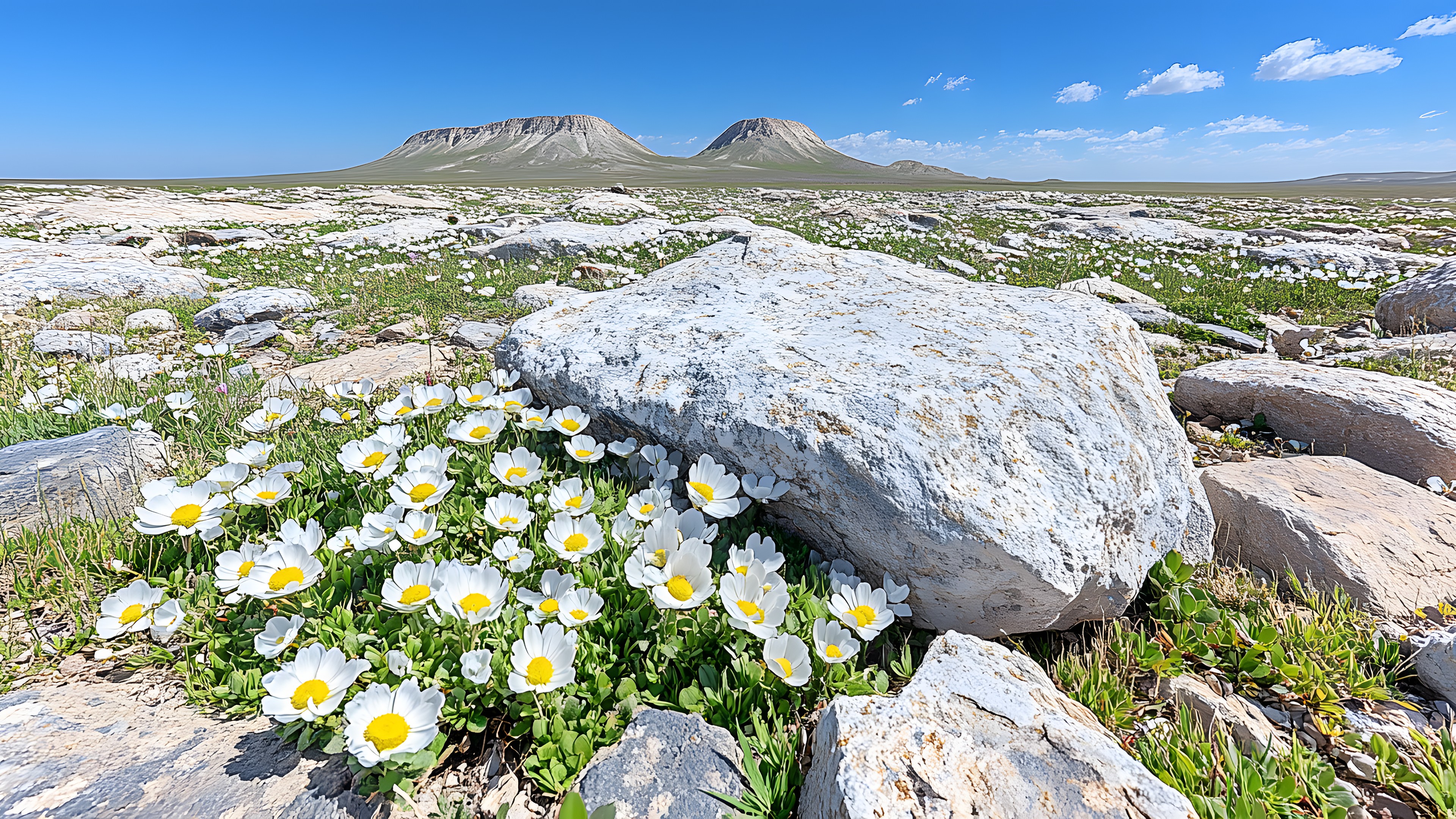 Flower, Mountain, Rock, Terrain, Mountain range, Wildflower, Meadow, Fell, Tundra, Plateau, Steppe, Ridge, Outcrop, Massif, Summit, Batholith, National park, Poppies, Sunrose, Anemone