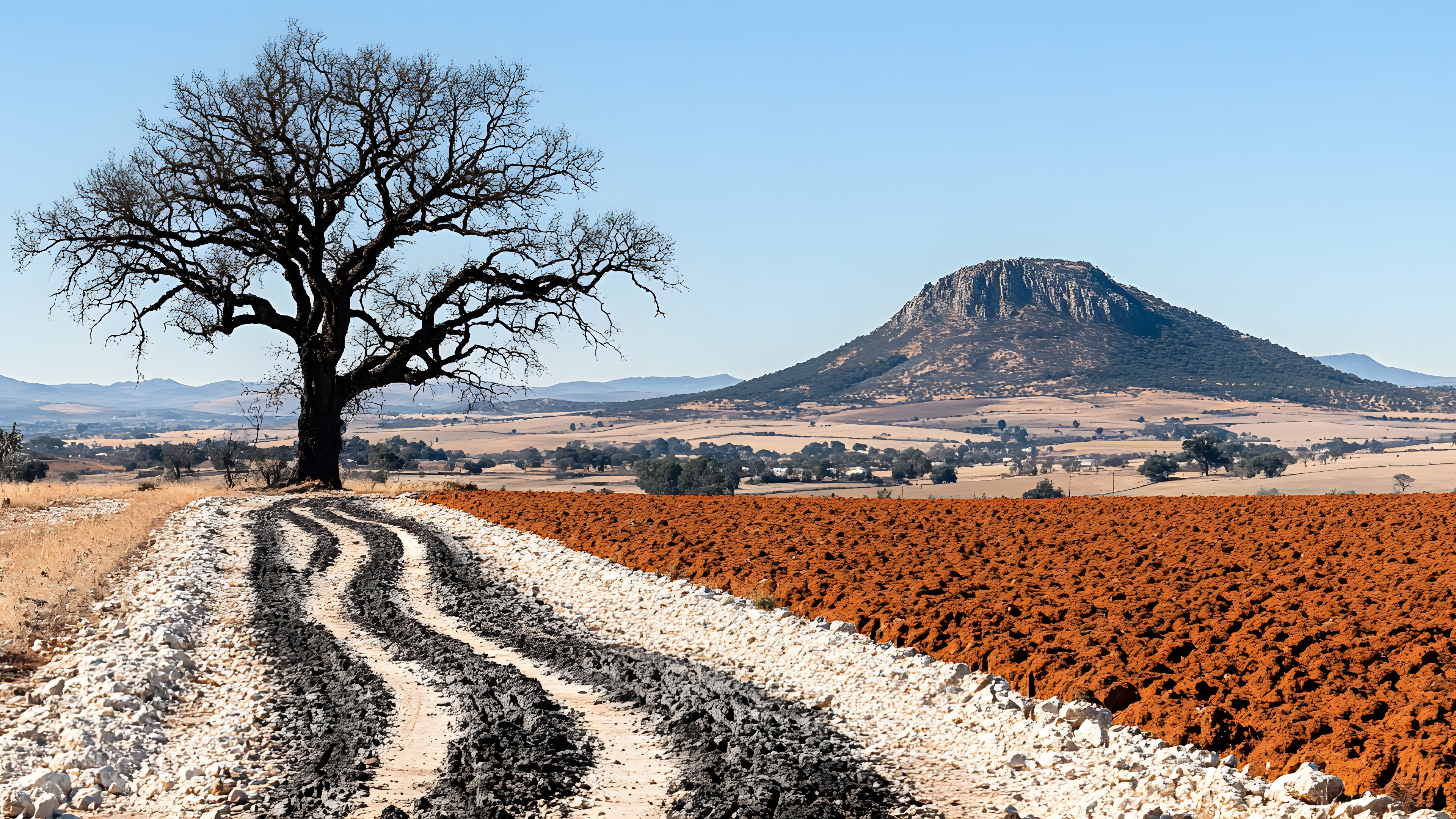 Natural landscape, Ecoregion, Horizon, Plain, Field, Soil, Steppe, Prairie, Savanna, Dirt road, Shrubland, Fell, Volcanic landform, Plateau, Agriculture, Mound, Desert, Plantation, Volcanic plug, Trail