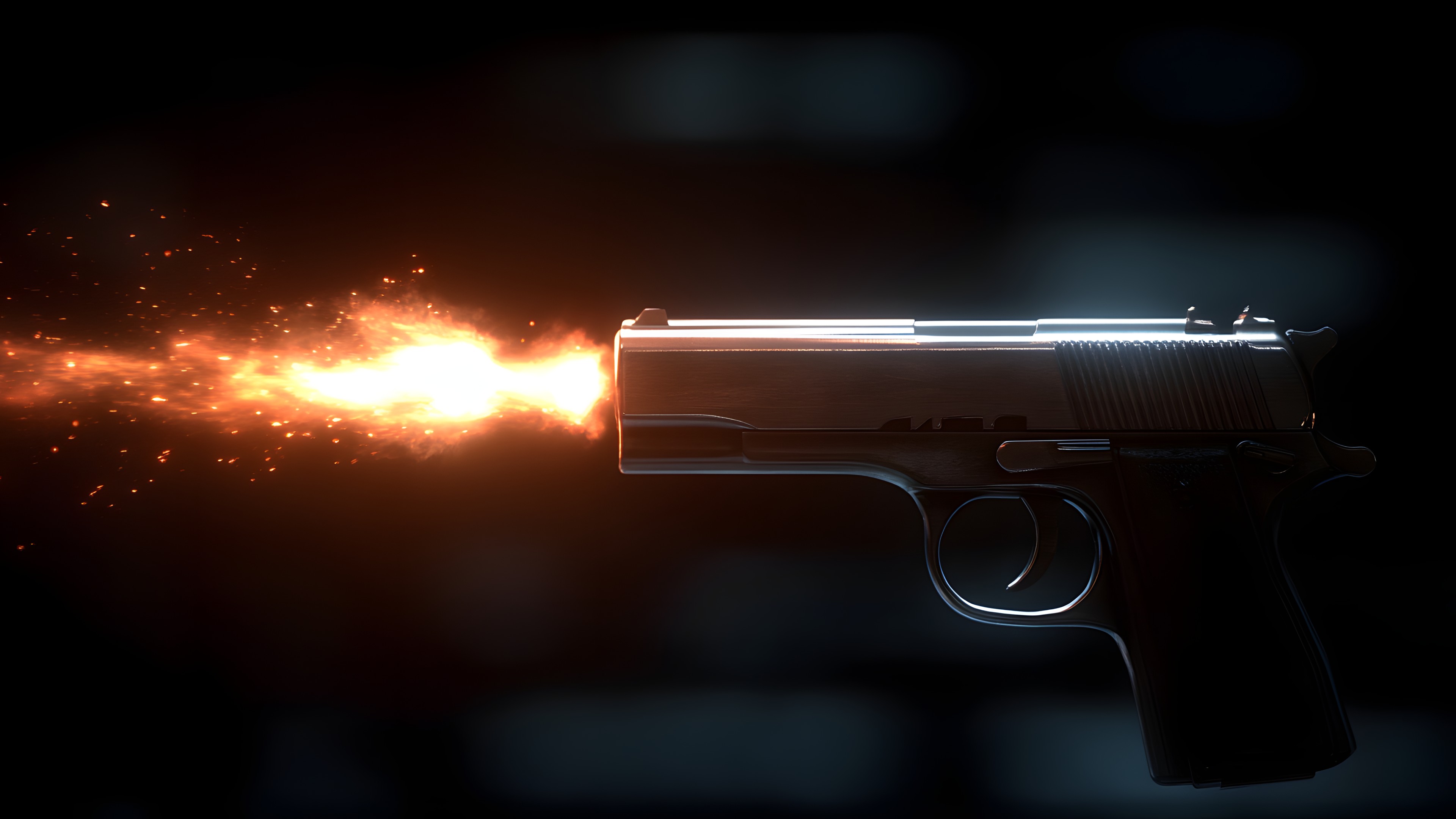 Air gun, Trigger, Amber, Revolver, Gun barrel, Gas, Gun accessory, Automotive lighting, Darkness, Event, Recreation, Sky, Heat, Fire, Lens flare, Metal, Rectangle, Night, Flame, Shotgun