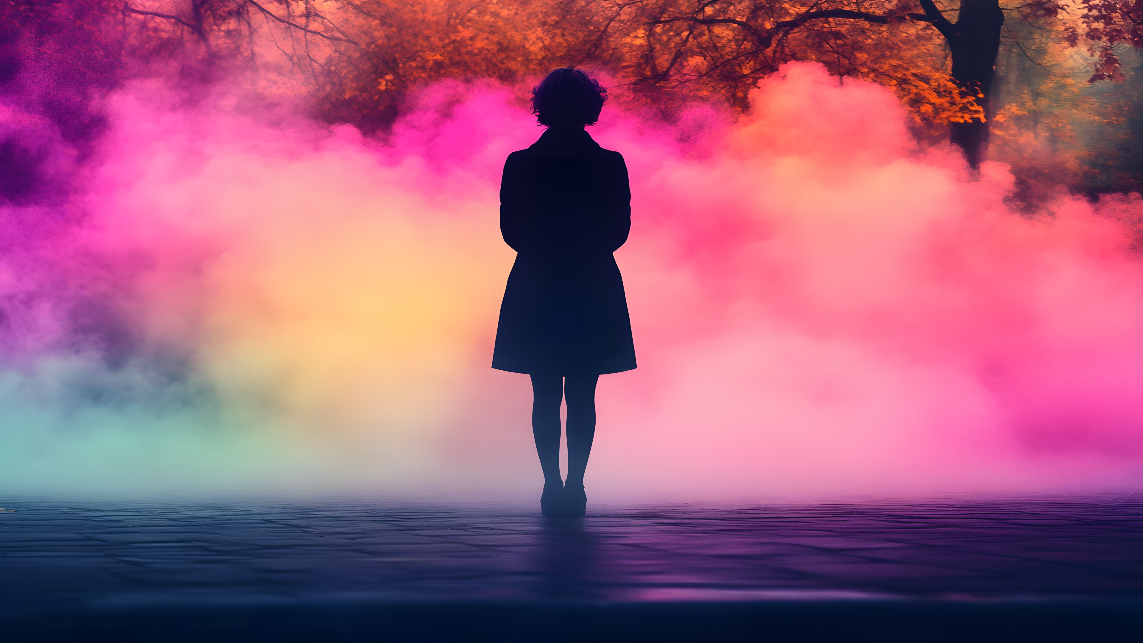 Pink, People in nature, Purple, Smoke, Backlighting, Lens flare, Mist, Evening, Fog, Wind, Haze, Silhouette