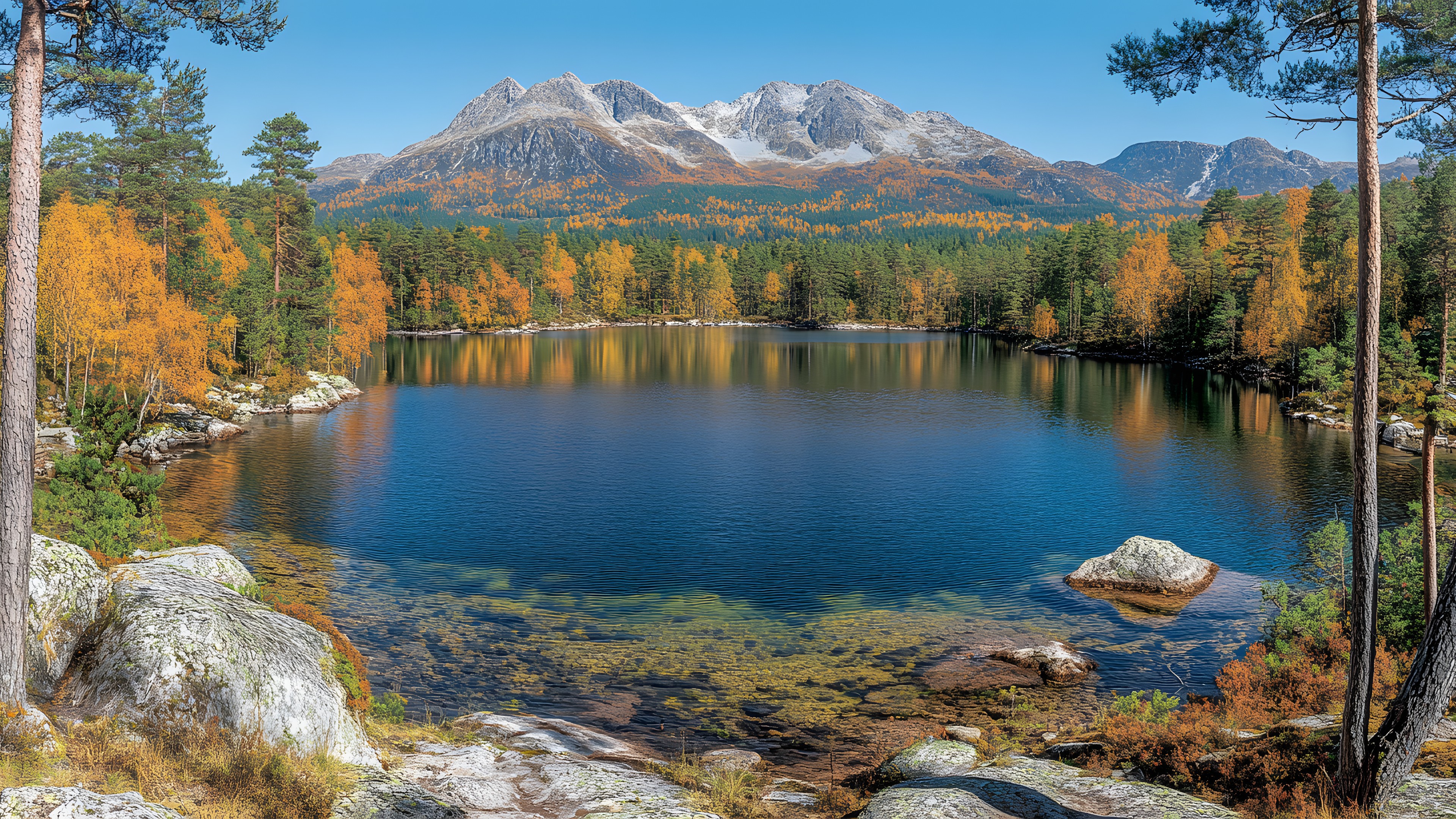 Water, Sky, Plant, Mountain, Natural landscape, Natural environment, Larch, Lake, Tree, Highland, Lacustrine plain, Watercourse, Bank, Landscape, Mountain range, Mountainous landforms, Forest, Tarn, Fluvial landforms of streams, Mountain river