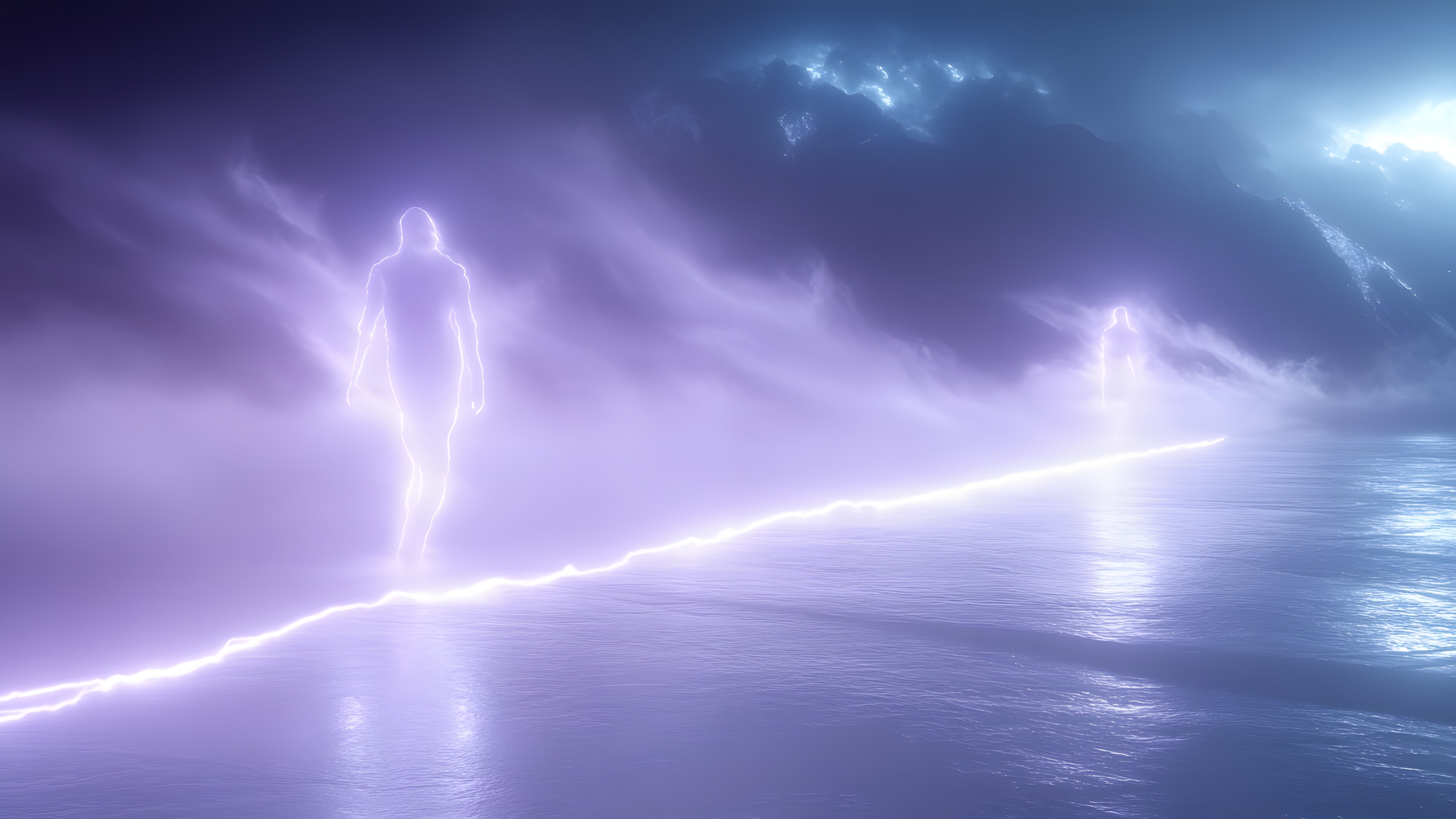 Blue, Lightning, Thunder, atmospheric phenomenon, Thunderstorm, Meteorological phenomenon, Storm, Fictional character, Wind, Lens flare, Graphics, Animation, Night