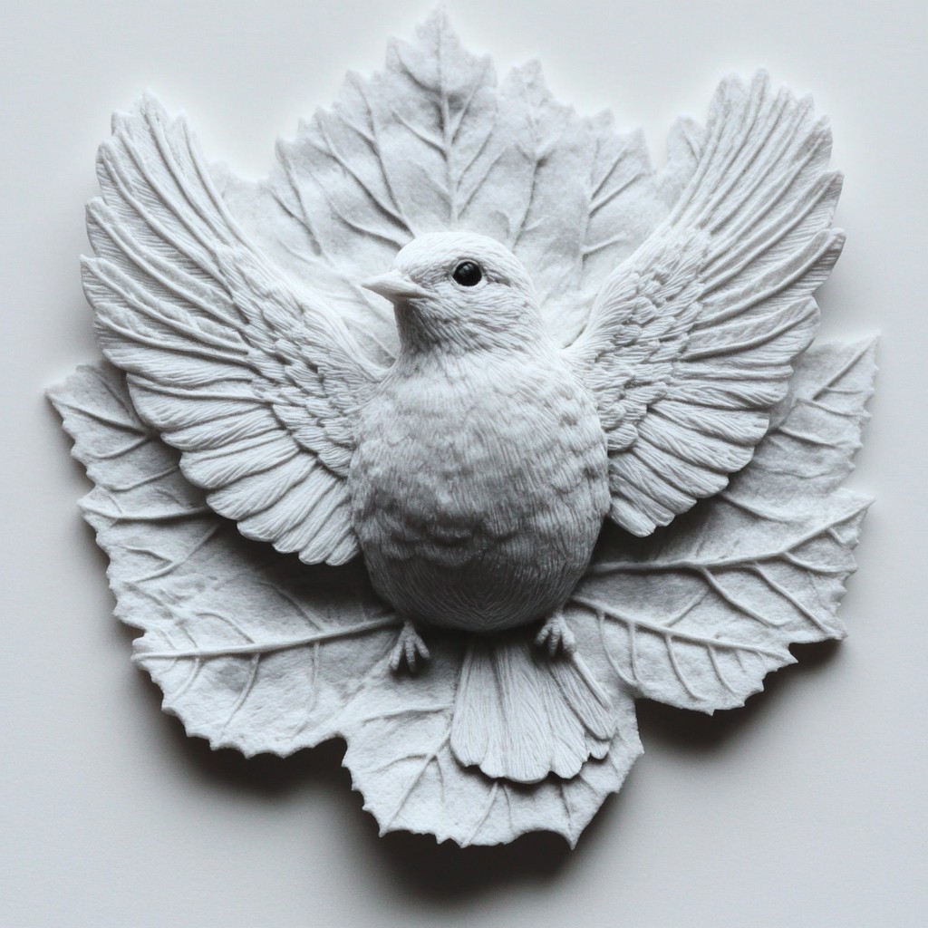 Bird, Vertebrate, Beak, Wing, Craft, Feather, Creative arts, Carving, Natural material, Bird of prey, Peace, Pigeons and doves