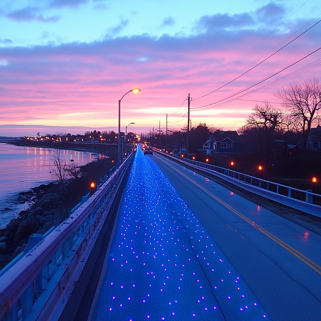 Blue, Lighting, Sea, Walkway, List of nonbuilding structure types, Night, Evening, Bridge, Dusk, Bridge–tunnel, Boardwalk, Midnight, Reflection, Highway, Controlled-access highway, Pier