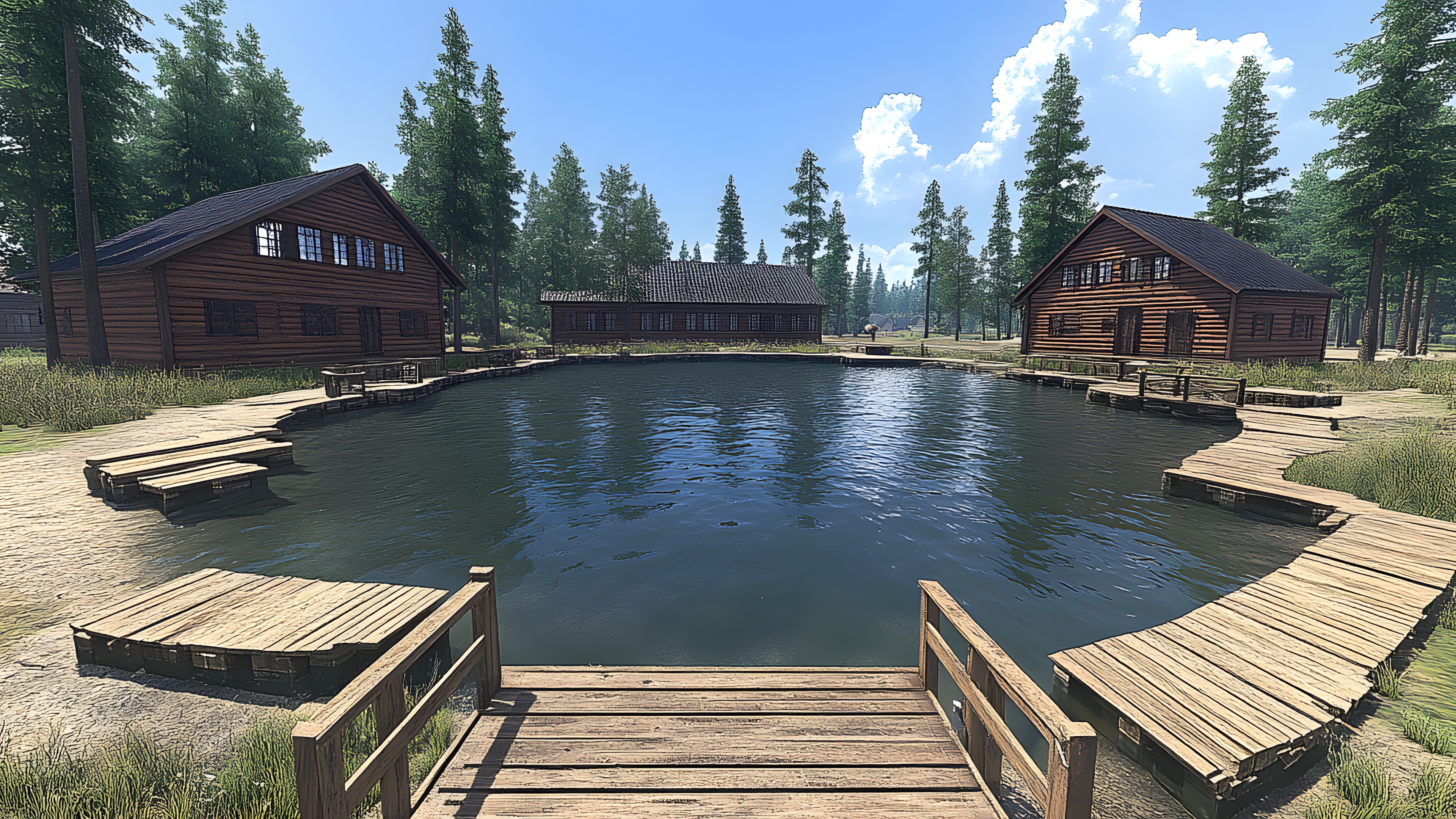 Water, Tree, Landscape, House, Bank, Lake, Reflection, Cottage, Log cabin, Larch, Dock, Reservoir, Pond, Riparian zone, Conifers, Lake District, Loch, Hut, Pine, Wetland