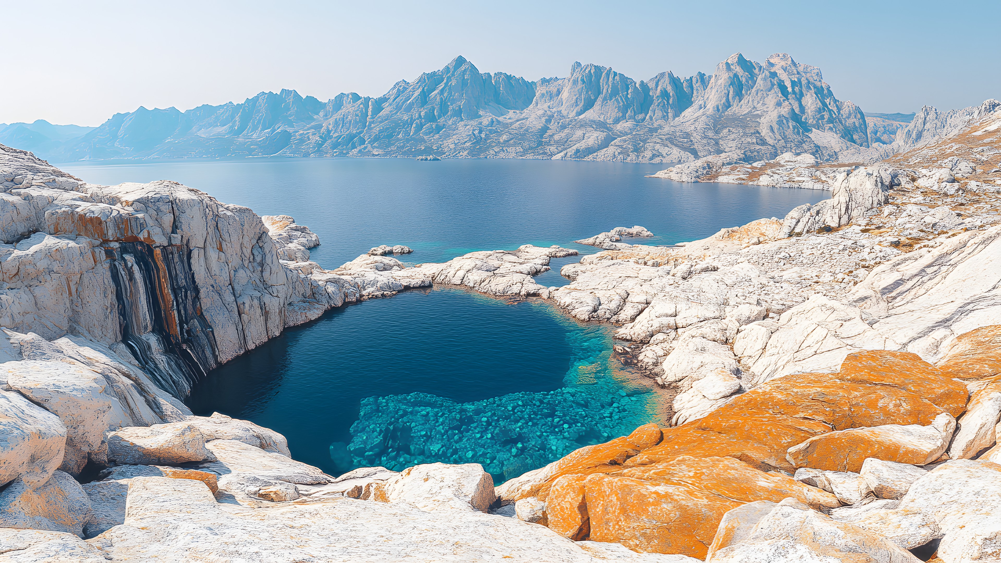 Blue, Water, Body of water, Rock, Terrain, Geological formation, Wilderness, Coastal and oceanic landforms, Lake, Reflection, Glacial landform, Geology, Coast, Glacial lake, Mountain range, Promontory, Tarn, Mountain river, Bedrock, Sound