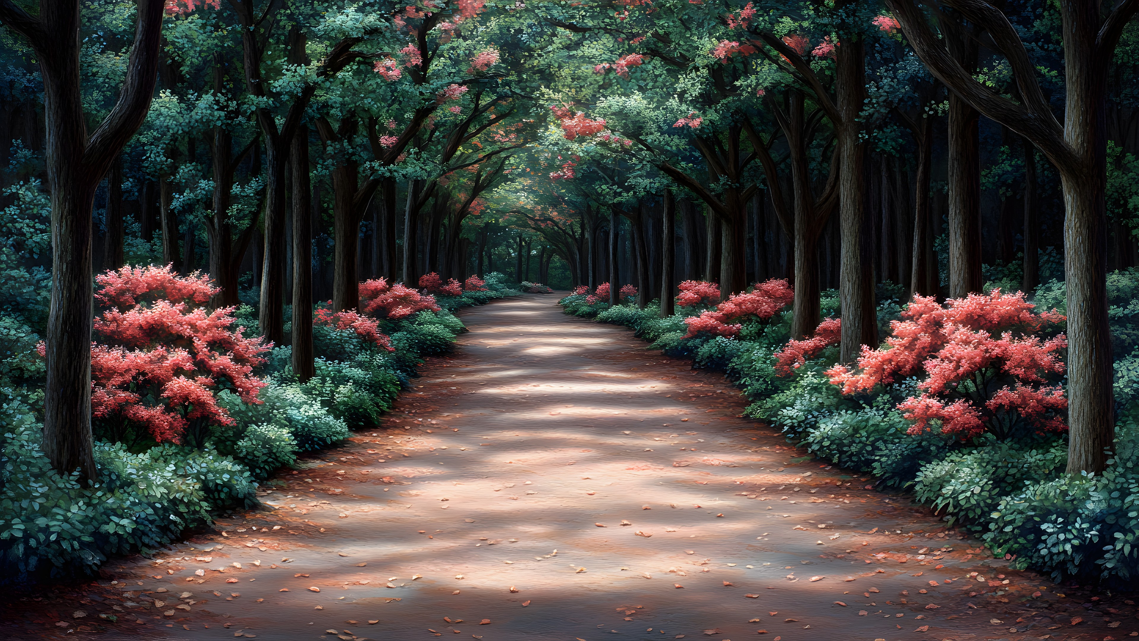 Nature, Shrub, Garden, Forest, Plantation, Woody plant, Trail, Landscaping, Botanical garden, Walkway, Woodland, Old-growth forest, Temperate broadleaf and mixed forest, Northern hardwood forest, Perennial plant, Grove, Rhododendron, Autumn, Valdivian temperate rain forest, Geraniums