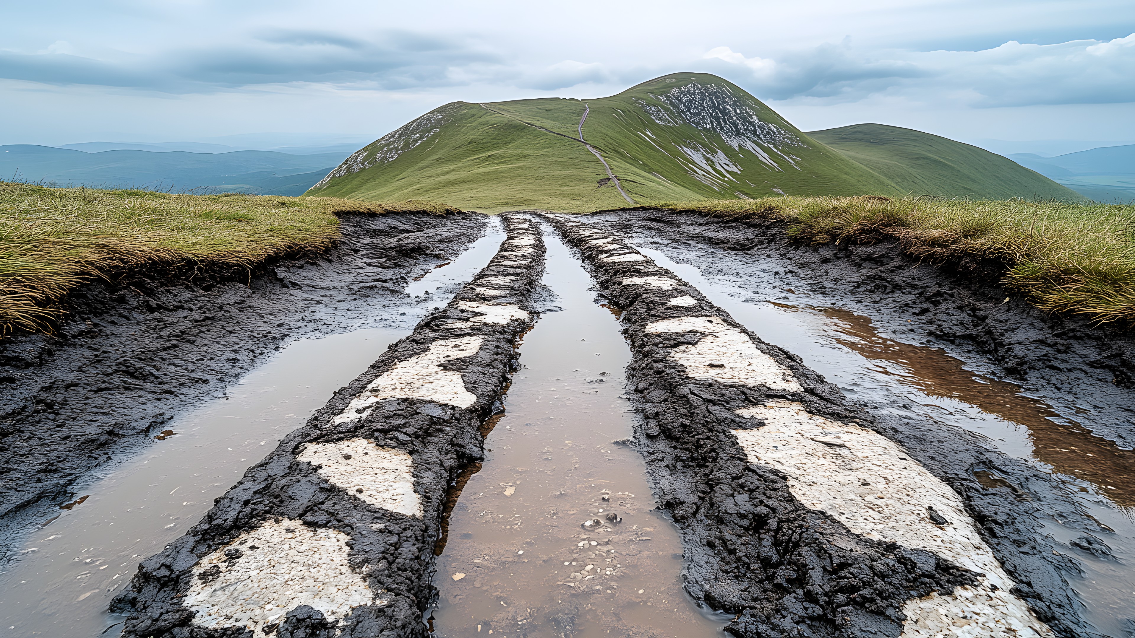 Highland, Hill, Fell, Mountain range, Valley, Trail, Ridge, Dirt road, Steppe, Tundra, Mound, Mountain pass