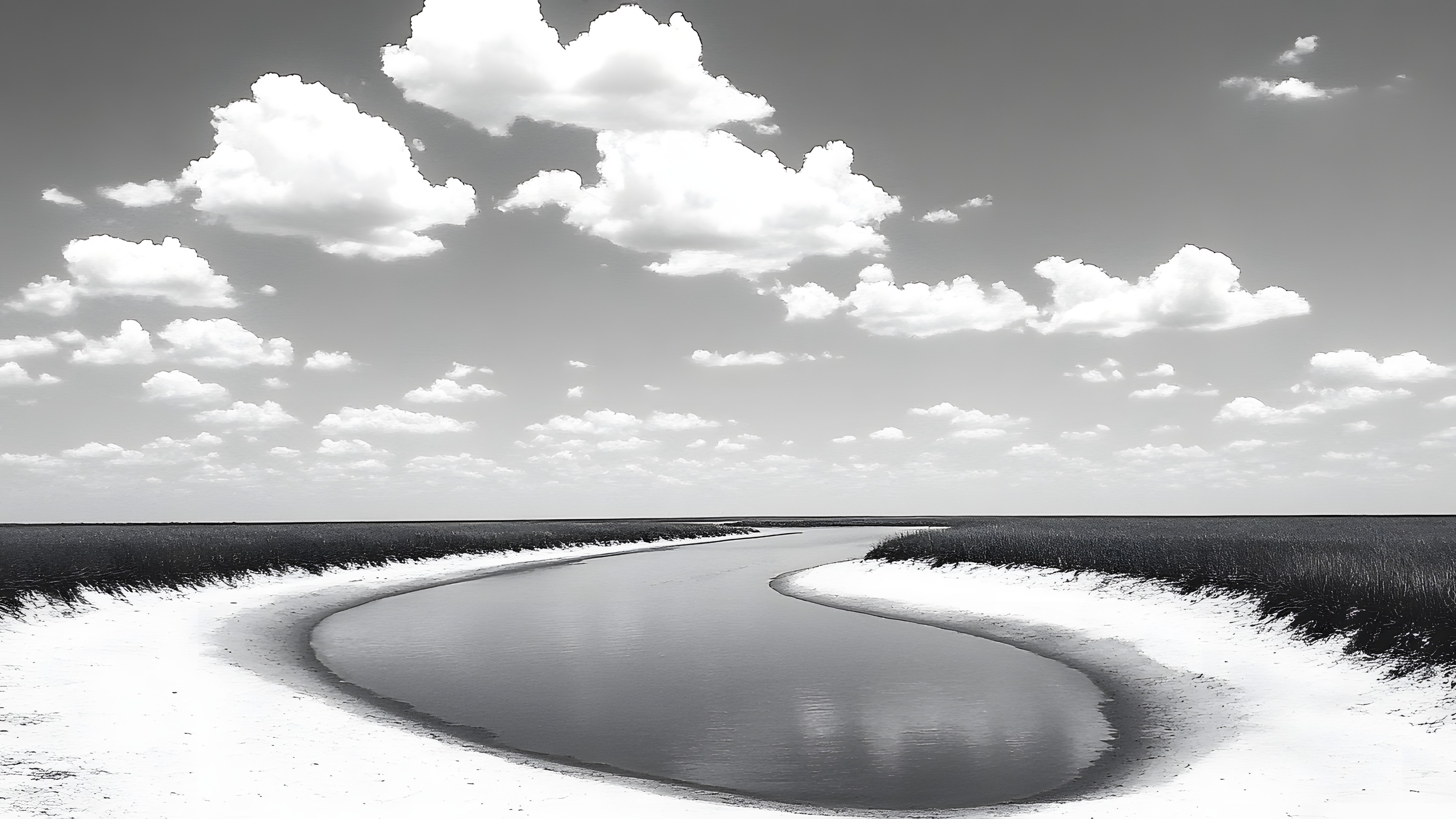 Monochrome photography, Horizon, Black and white, Monochrome, Wetland, Shore, Reflection, Beach, Sand, Coast, Still life photography, Shoal, Tidal marsh