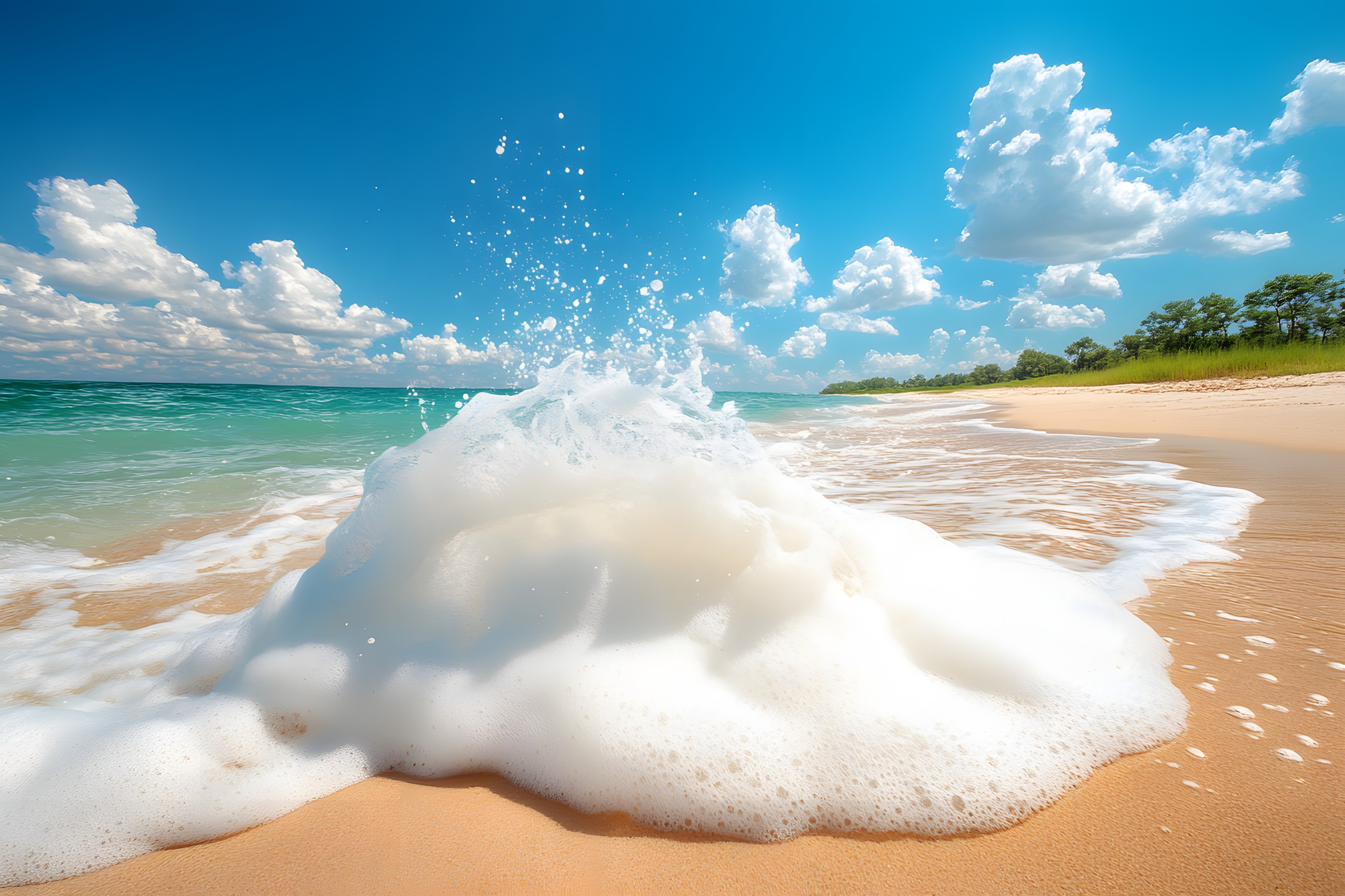 Blue, Cloud, Fluid, Liquid, Sea, Wave, Wind wave, Ocean, Foam, Cumulus, Beach, Shore, Coast, Tropics, Wind, Meteorological phenomenon, Sand, Caribbean, Shoal