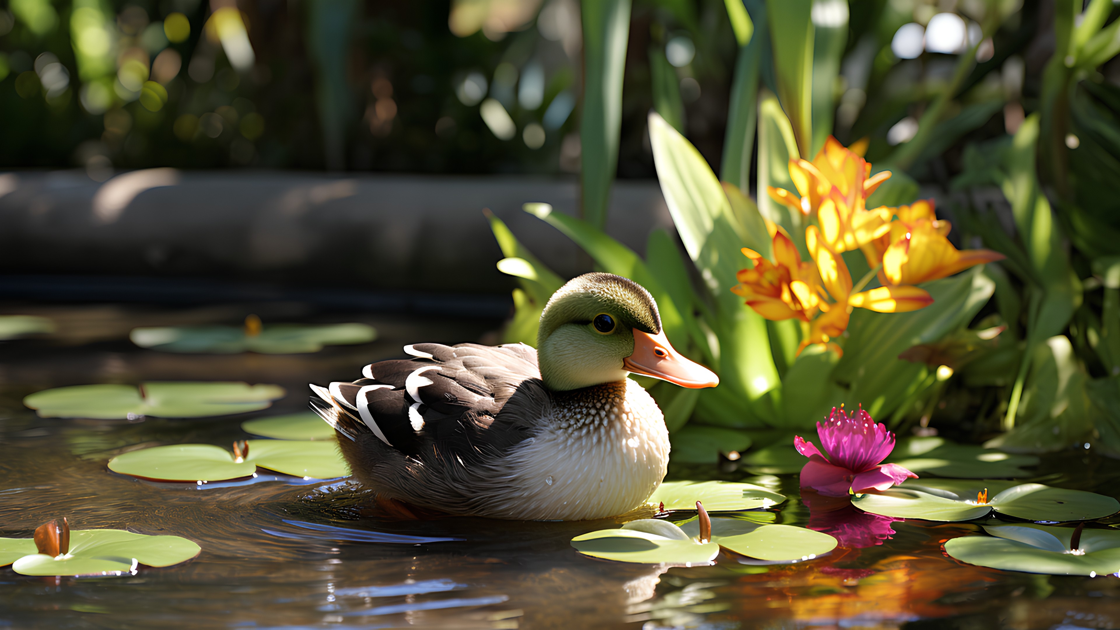 Water, Bird, Plant, Botany, Light, Leaf, Flower, Green, Beak, Body of water, Organism, Vegetation, Terrestrial plant, Ducks, geese and swans, Waterfowl, Adaptation, Feather, Petal, Wing, Lake