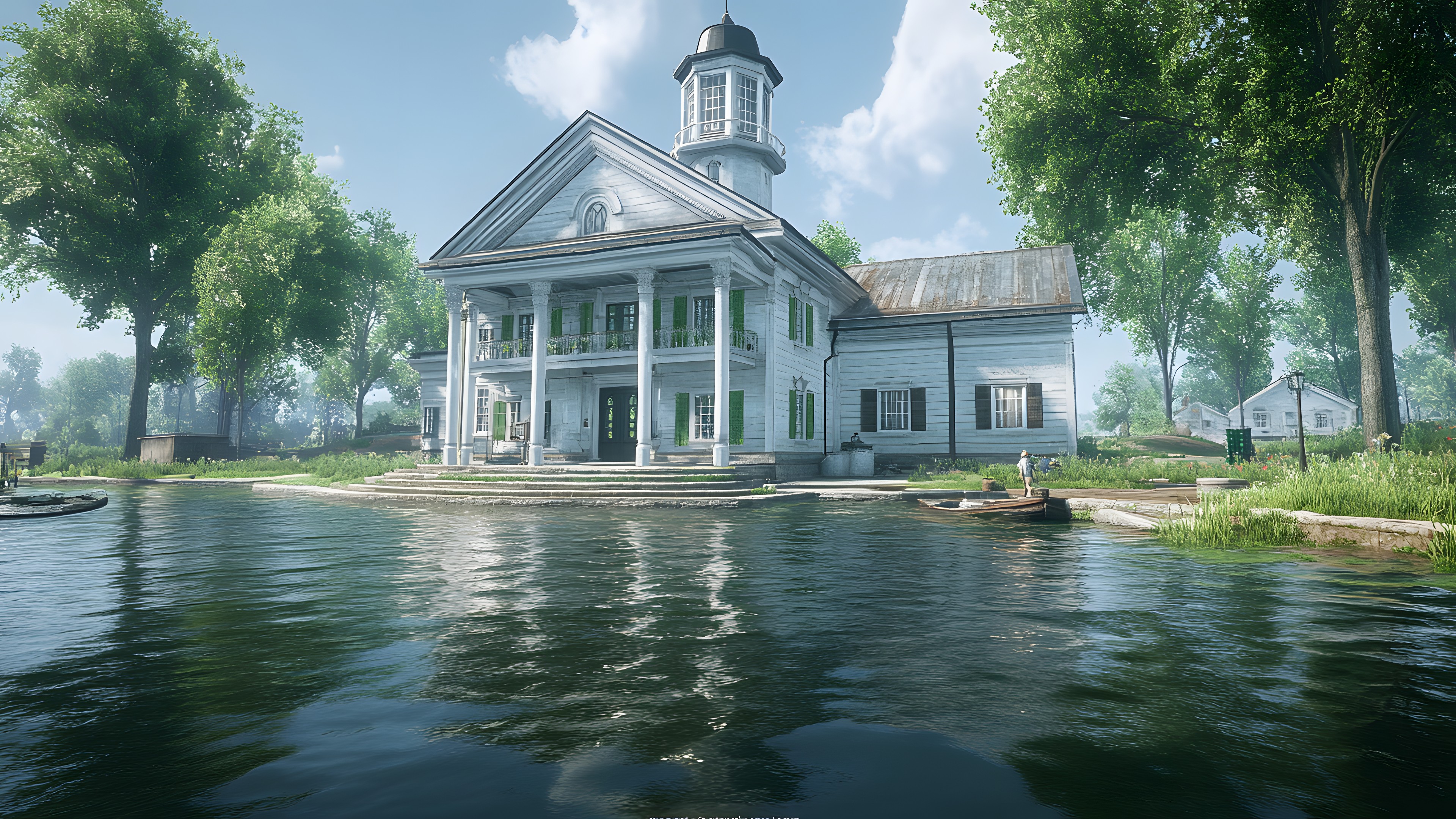 Water, House, Mansion, Lake, Estate, Cottage, Reflection, Meteorological phenomenon, Pond, Villa, Historic house, Floodplain, Farmhouse, Wetland, Bayou