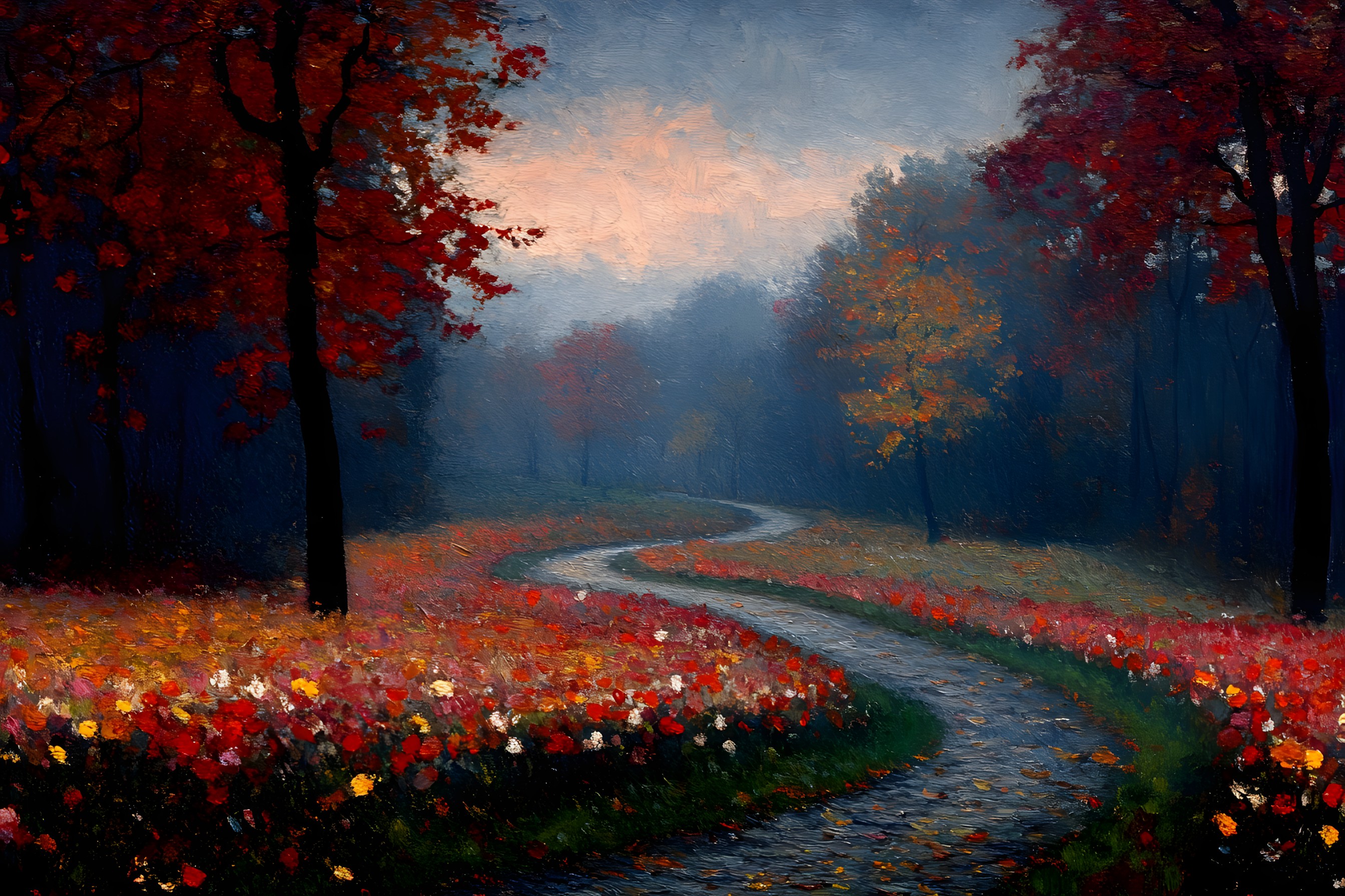 Nature, Red, atmospheric phenomenon, Orange, Autumn, Watercolor painting, Mist, Acrylic paint, Paint, Modern art, Trail, Haze, Wildflower, Art Paint