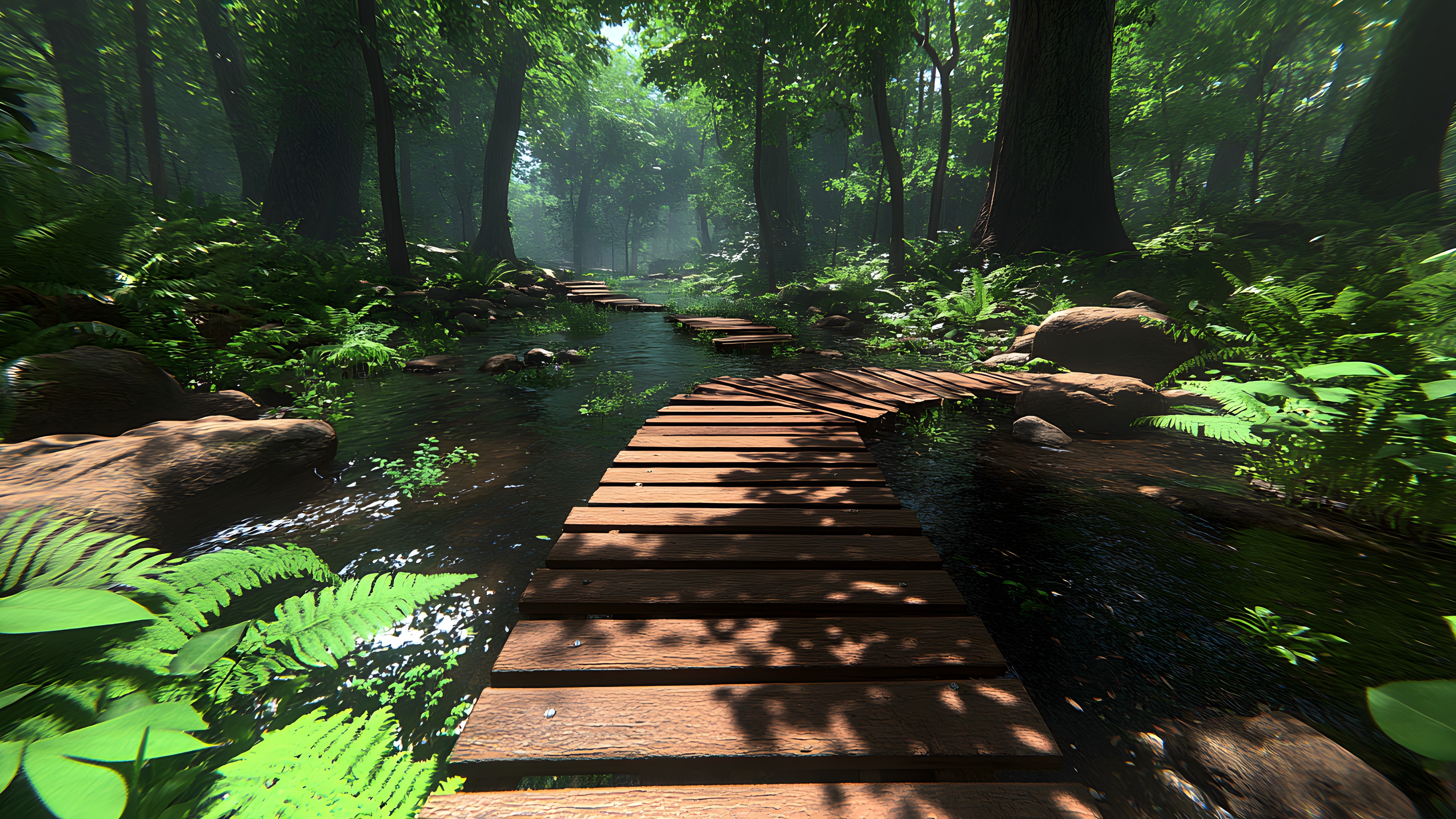 Natural environment, Nature, Green, Vegetation, Natural landscape, Forest, Jungle, Walkway, Trail, Plant community, Rainforest, Boardwalk, Trunk, Nature reserve, Woodland, Woody plant, Old-growth forest, Sunlight, Valdivian temperate rain forest, Northern hardwood forest