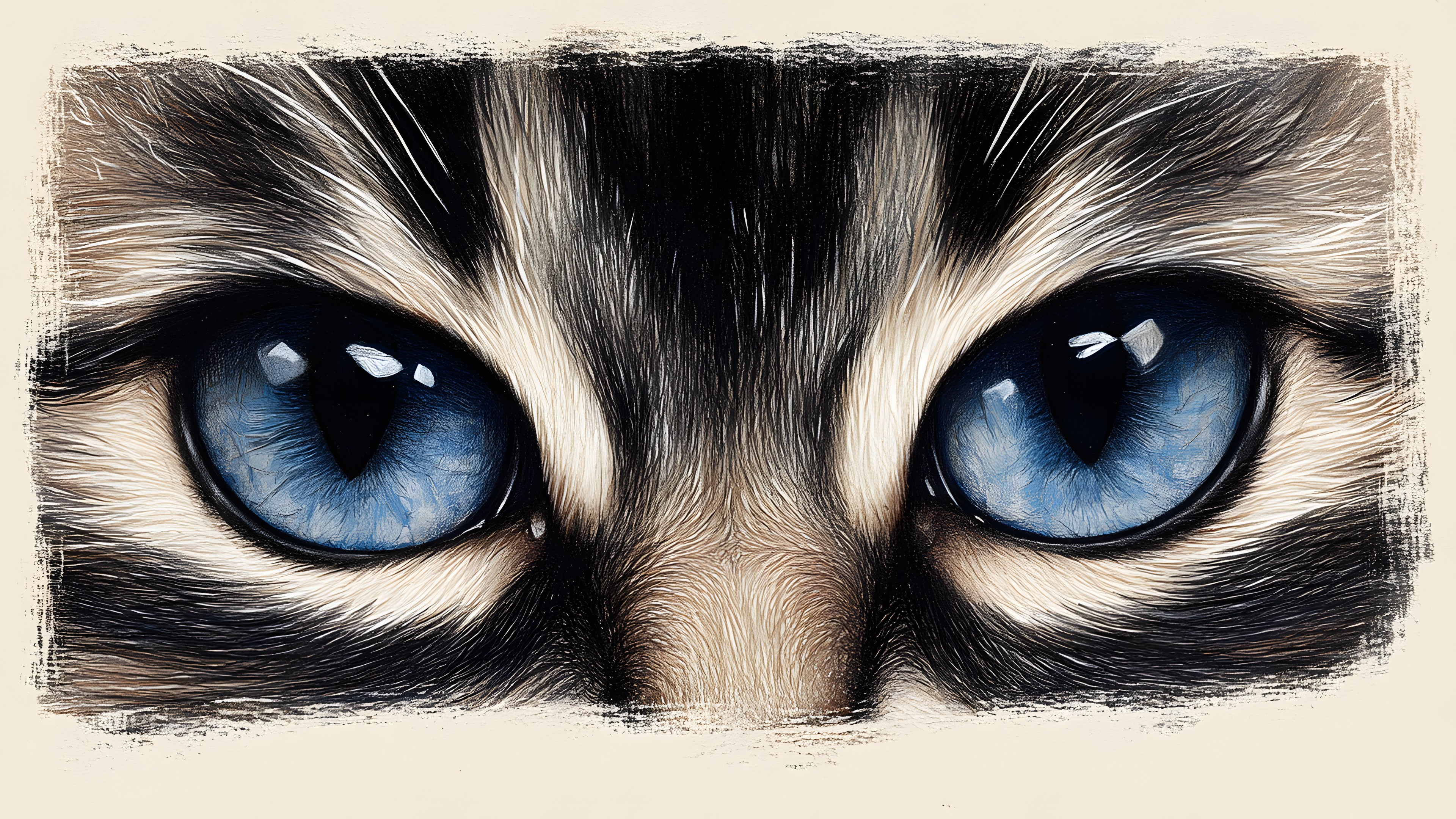 Cat, Facial expression, Iris, Felidae, Felinae, Whiskers, Snout, Carnivores, Fur, Grey, Paint, Ojos Azules, Watercolor painting