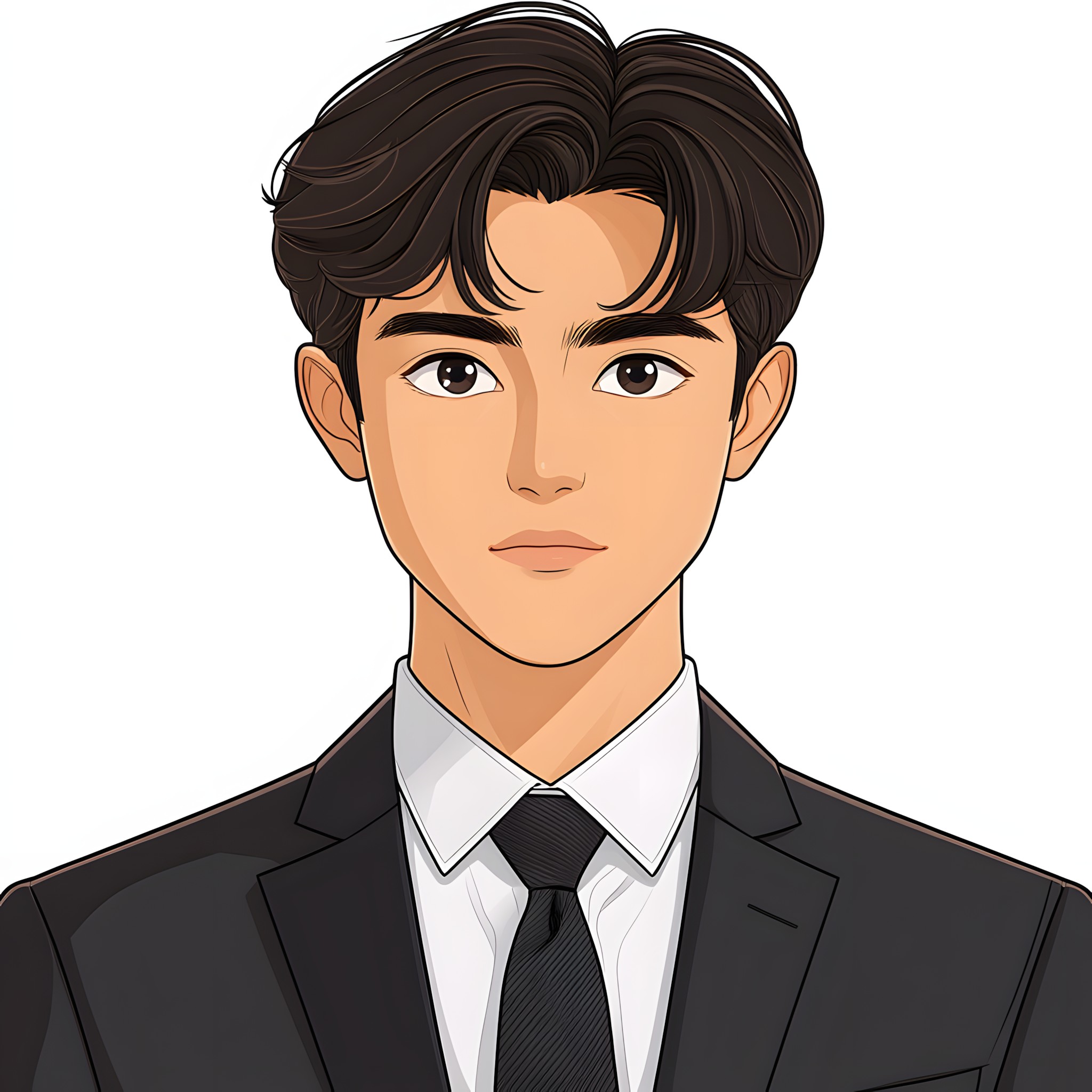 Eyebrow, Collar, Neck, Black hair, Formal wear, Dress shirt, Animation, Necktie, Portrait, No expression, Crop