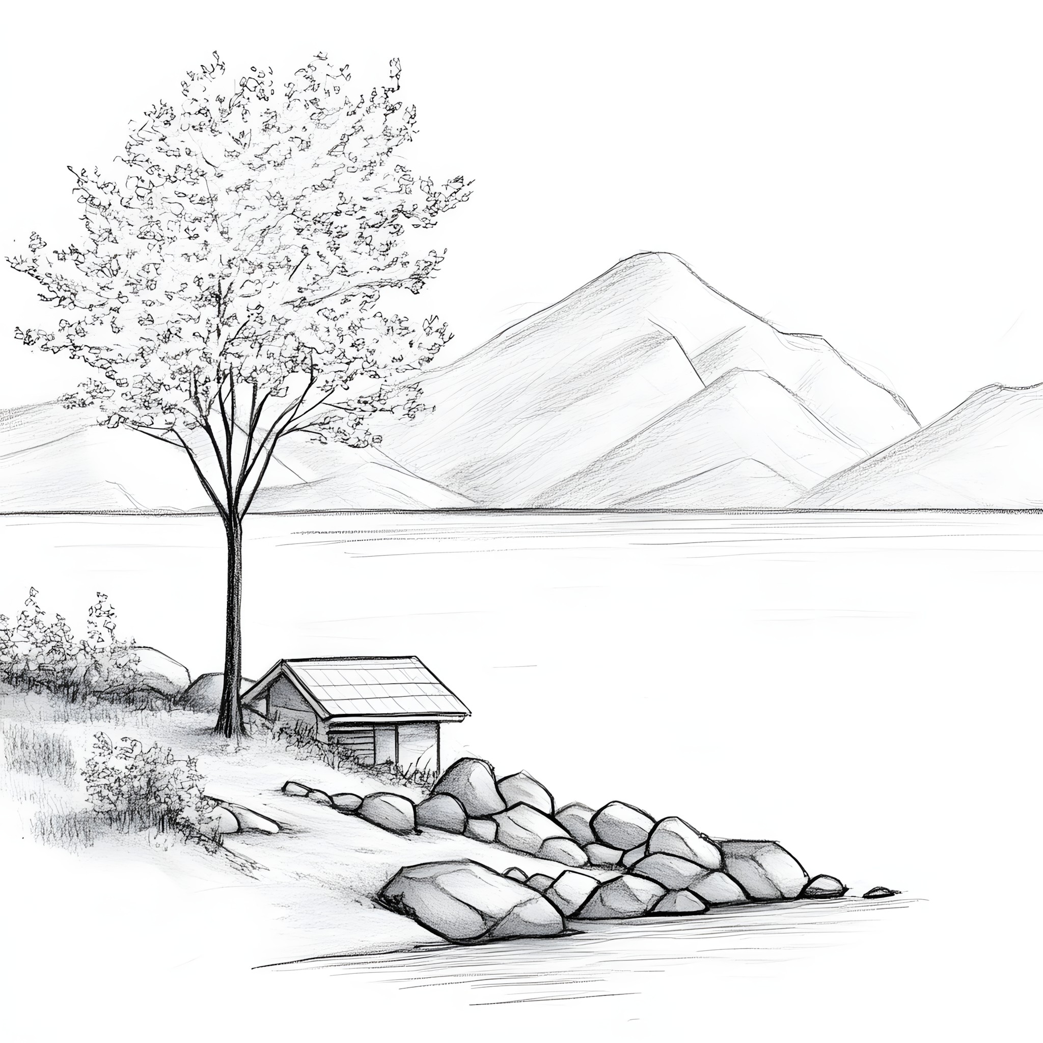 Drawing, Sketch, Illustration, Line art, Lake District