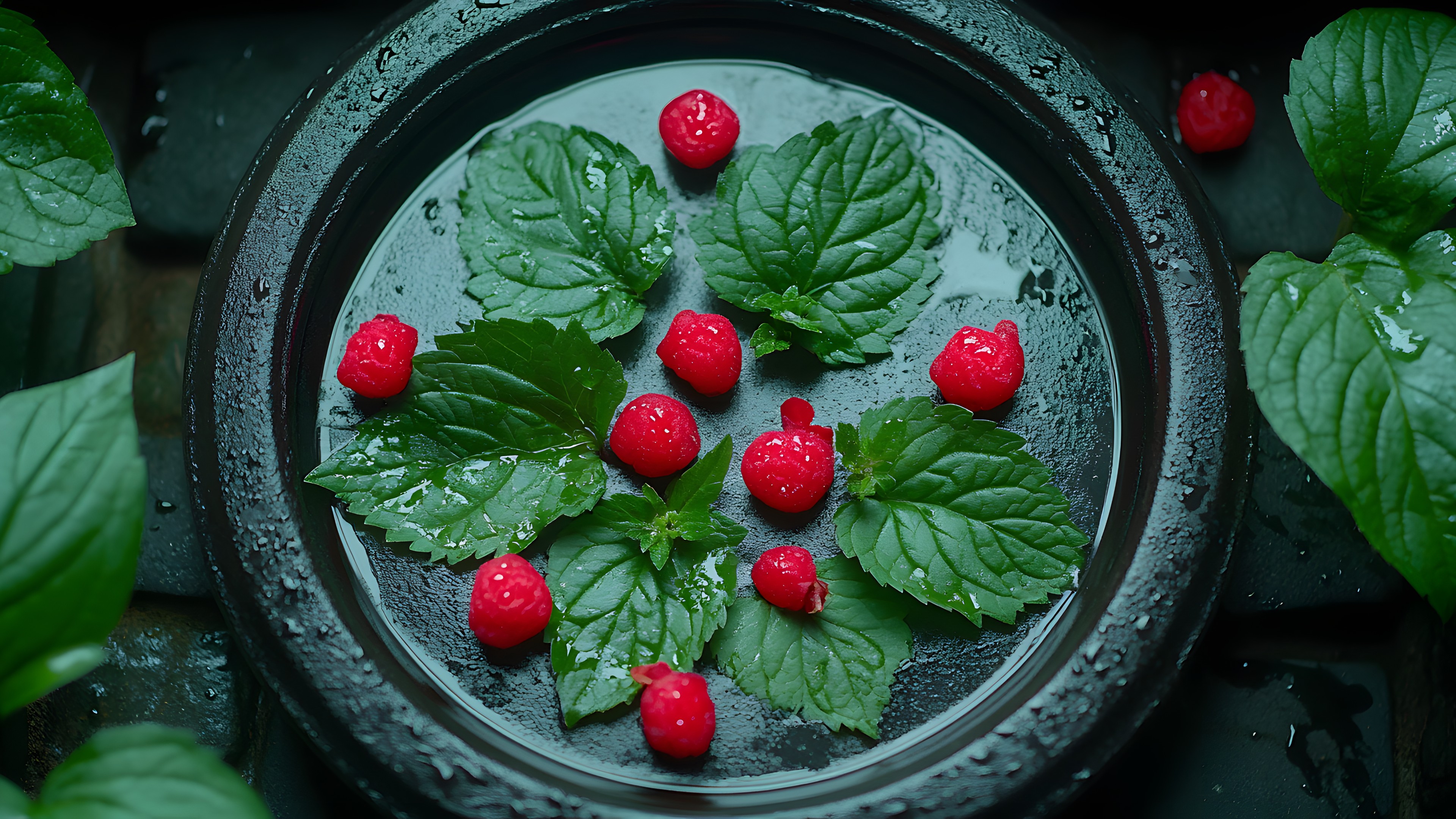 Green, Fruit, Produce, Ingredient, Food, Berry, Natural foods, Raspberry, Seedless fruit, Boysenberry, Brambles, Olallieberry, Salmonberry, Superfood, Bramble, Wineberry, Currant, Herb, Mint, Urticaceae