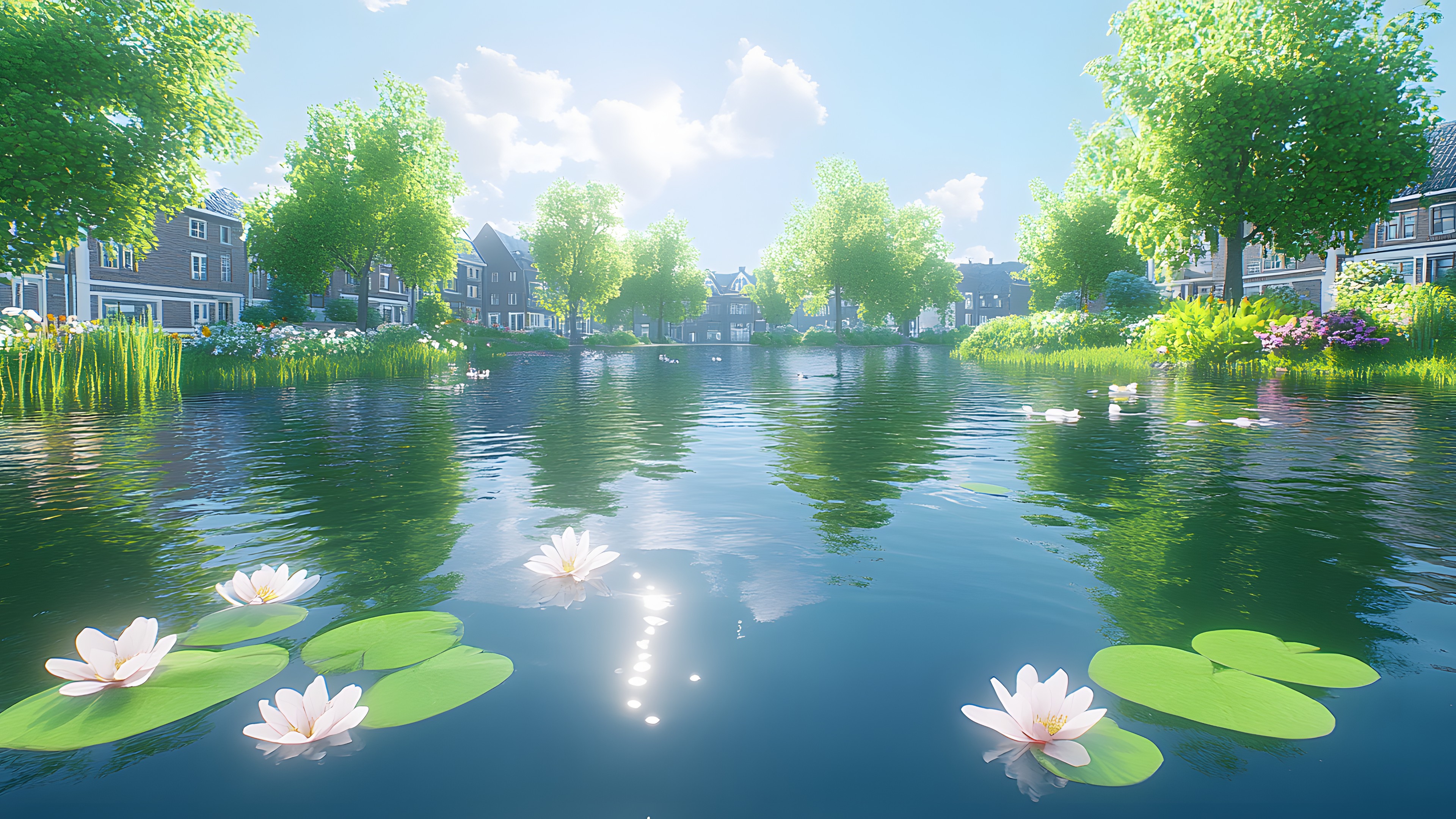 Lake, Reflection, Garden, Aquatic plant, Wetland, Pond, Landscaping, Freshwater marsh, Floodplain, Bayou, Panorama, Botanical garden