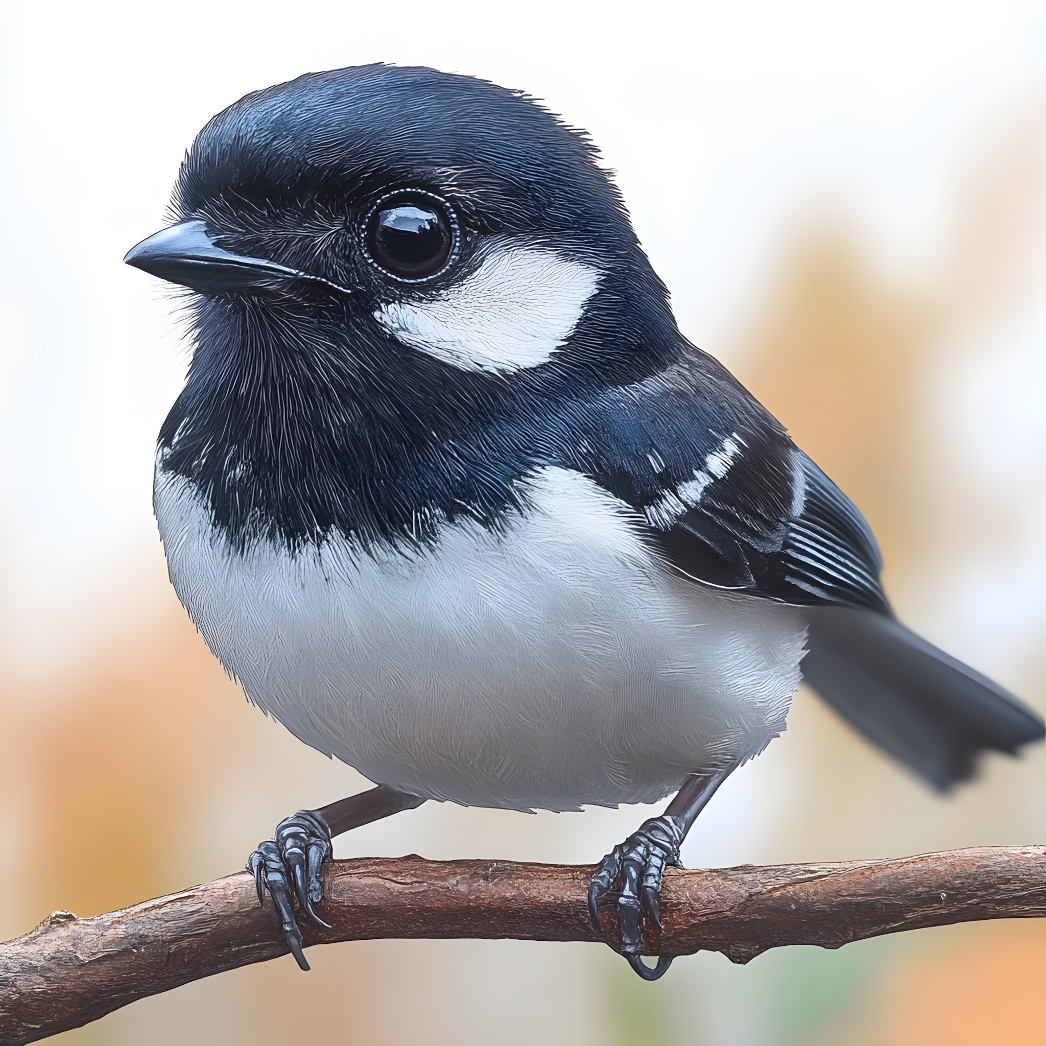 Bird, Beak, Vertebrate, Wing, Twig, Feather, Songbirds, Grey, Tail, Passerine, Tit, Wildlife, Old world flycatchers, American Sparrows, Macro photography, Foot, Balance, Claw