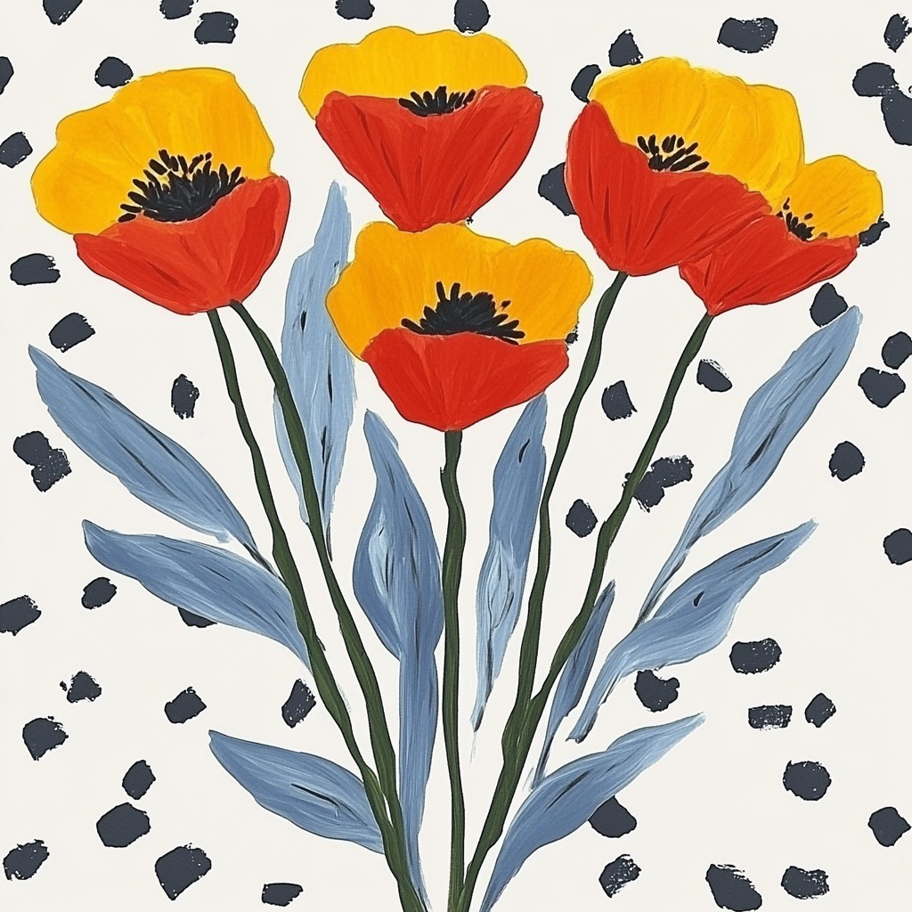 Flower, Art, Creative arts, Paint, Art Paint, Watercolor painting, Poppies, Oriental poppy, Child art, Wildflower, Modern art, Floral design, Pedicel, Common poppy, Anemone