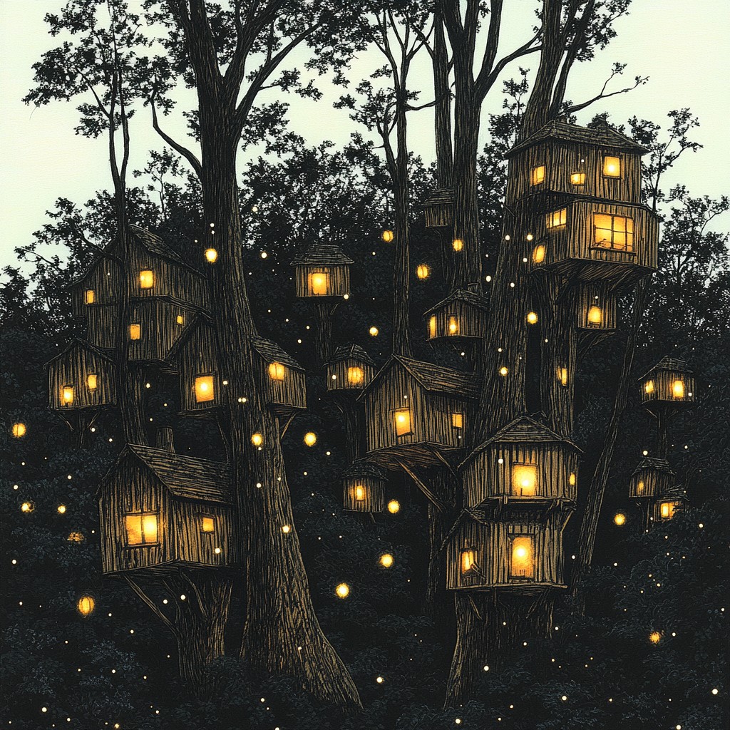 Branch, Twig, Tree house, Night, Evening, Lantern