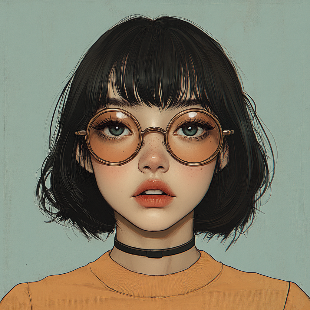 Eyewear, Vision Care, Glasses, Eyelash, Cartoon, Illustration, Animation, Portrait, Animated cartoon, Goggles, Bangs, No expression, Hime cut, Anime, Fiction