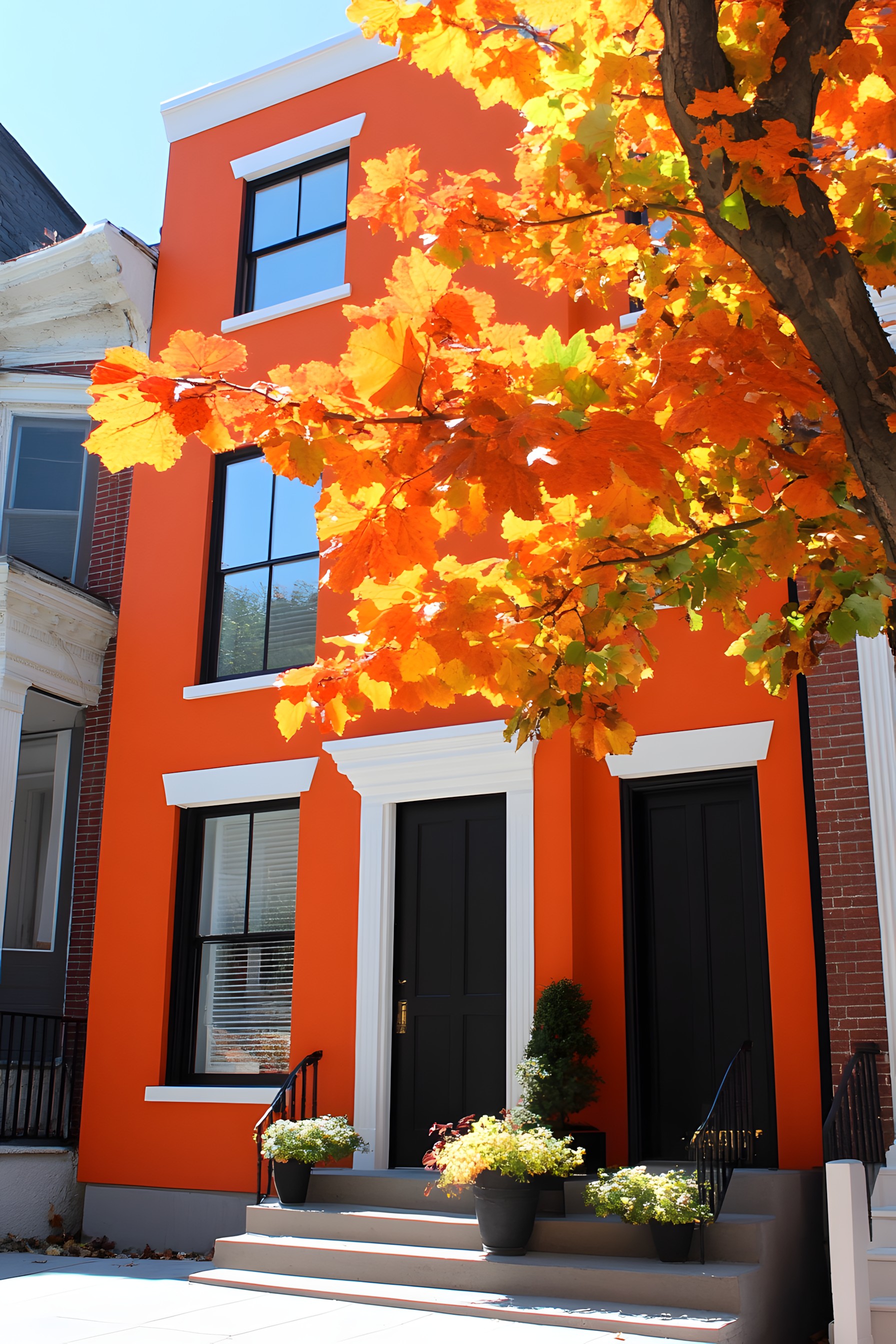 Orange, Yellow, Paint, Symmetry, Molding, Home Door, Siding, Autumn