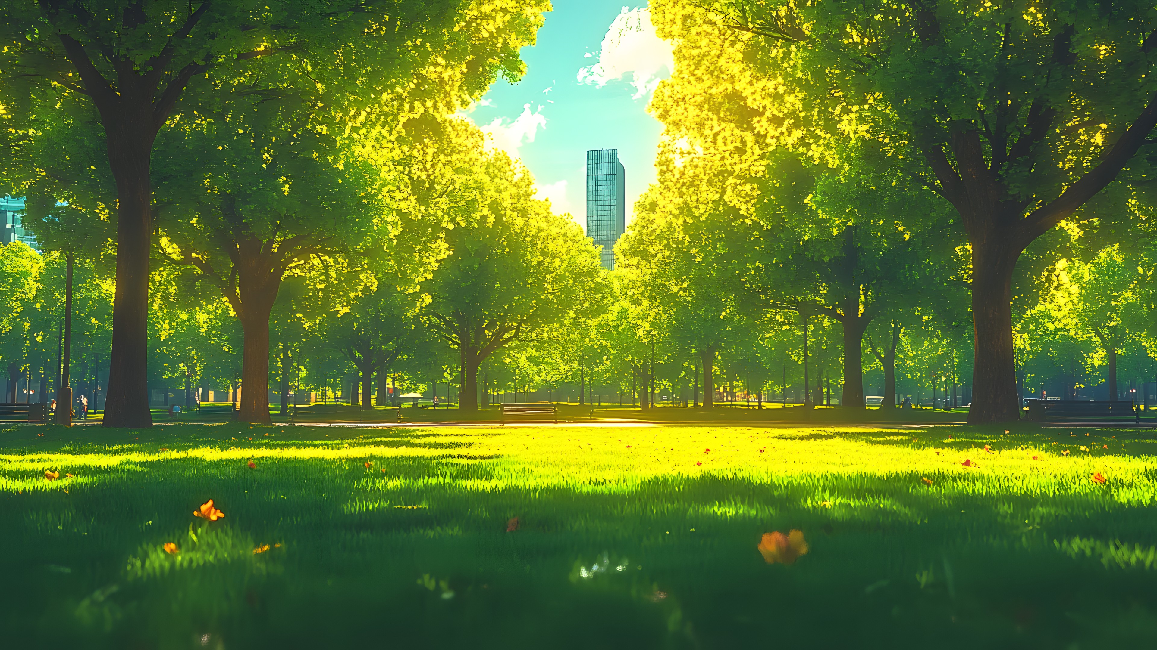 Daytime, Nature, Leaf, Grass, Sunlight, Spring, Woody plant, Morning, Meadow, Field, Lawn, Grove, Temperate broadleaf and mixed forest, Park, Backlighting, Plantation