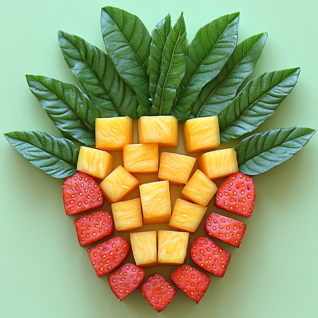 Food, Fruit, Produce, Natural foods, Ingredient, Pineapple, Mukimono, Pineapples, Garnish, Culinary arts, Seedless fruit, Strawberry, Recipe, Superfood, Food group, Vegetable, Staple food, Melon, Citrullus, Craft