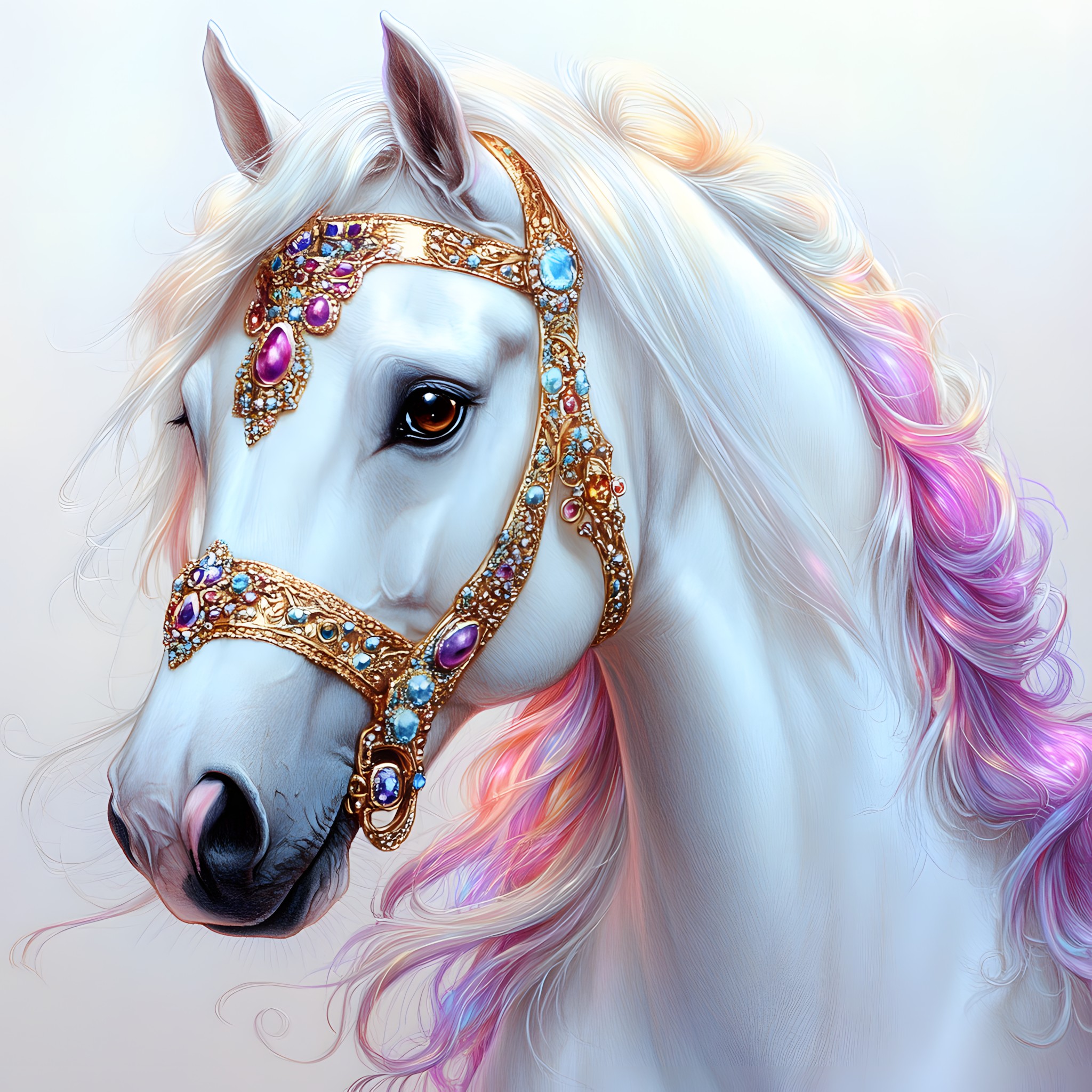 Horse, Pink, Working animal, Unicorn, Mane, Mare, Stallion, Mythical creature, Livestock, Bridle, Horse Supplies, Horse tack, Pony