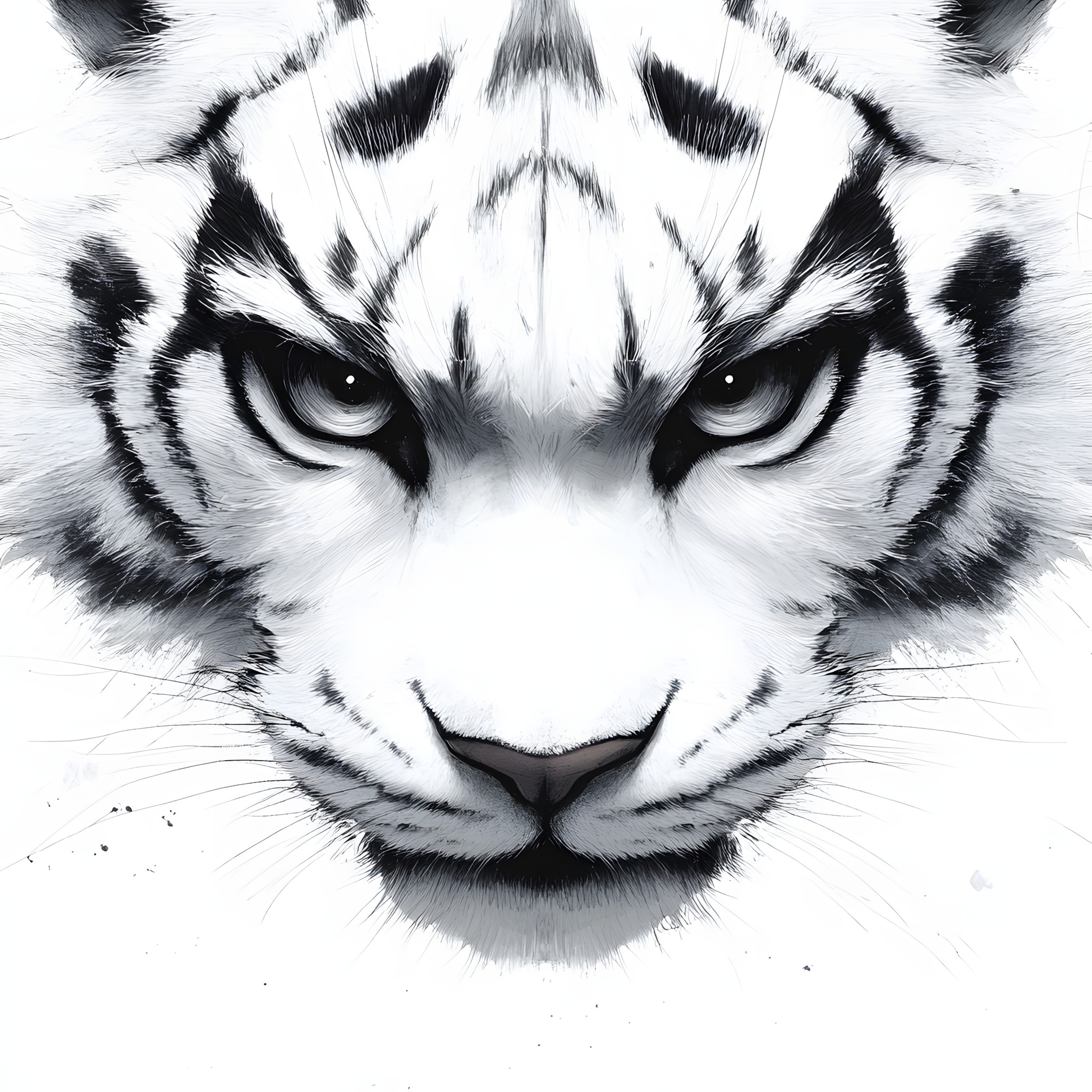 White, Felidae, Facial expression, Tiger, Whiskers, Snout, Panthera, Carnivores, Siberian Tiger, Bengal tiger, Terrestrial animal, Line art, Design, Graphics, Fang, Sketch, Snow leopard, Roar, Fictional character, Claw