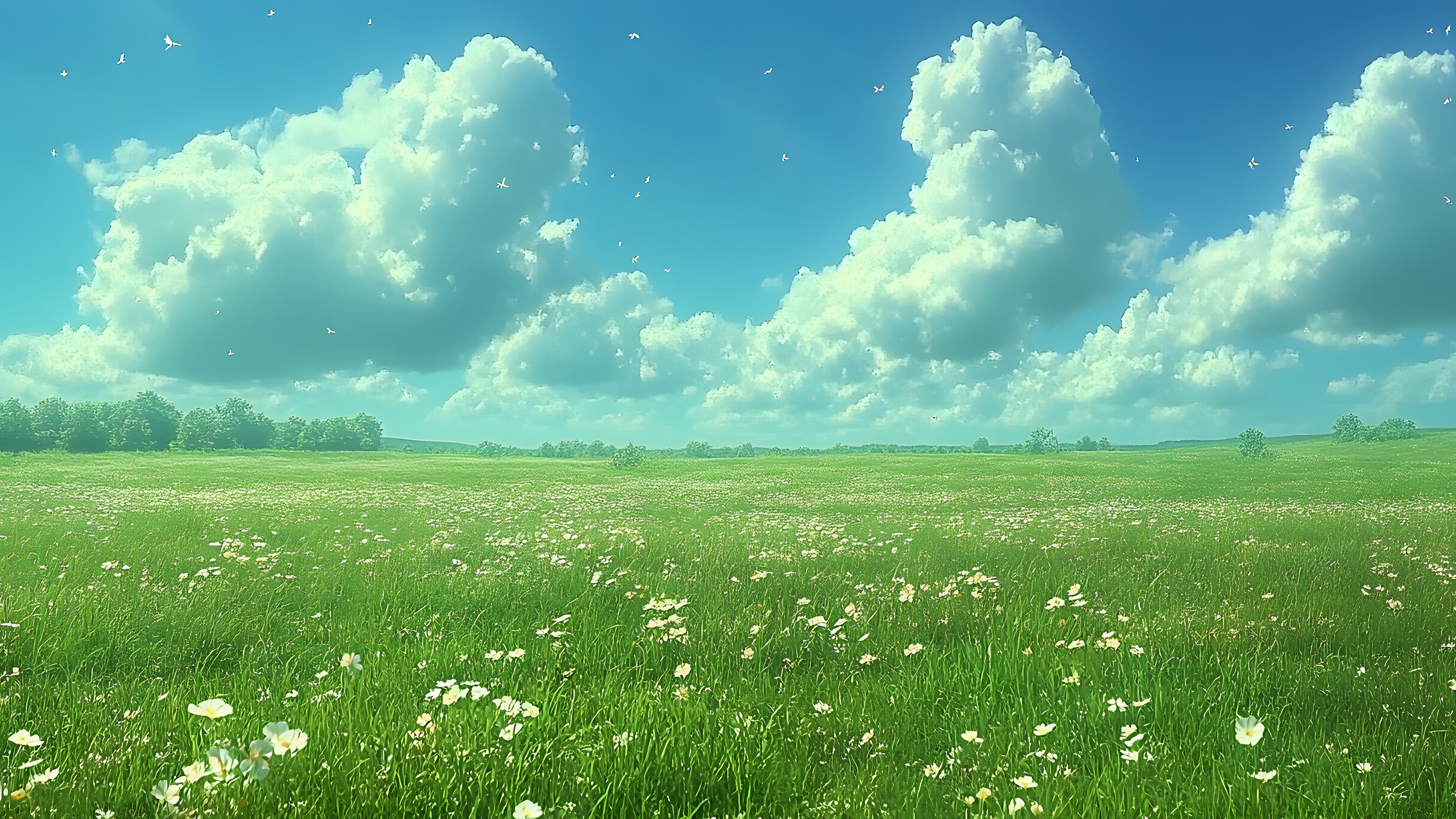Blue, Daytime, Green, Natural environment, Cloud, Grassland, Field, Summer, Prairie, Meadow, Ecoregion, Cumulus, Plain, Grasses, Steppe, Agriculture, Pasture, Spring, Sunlight, Herbaceous plant