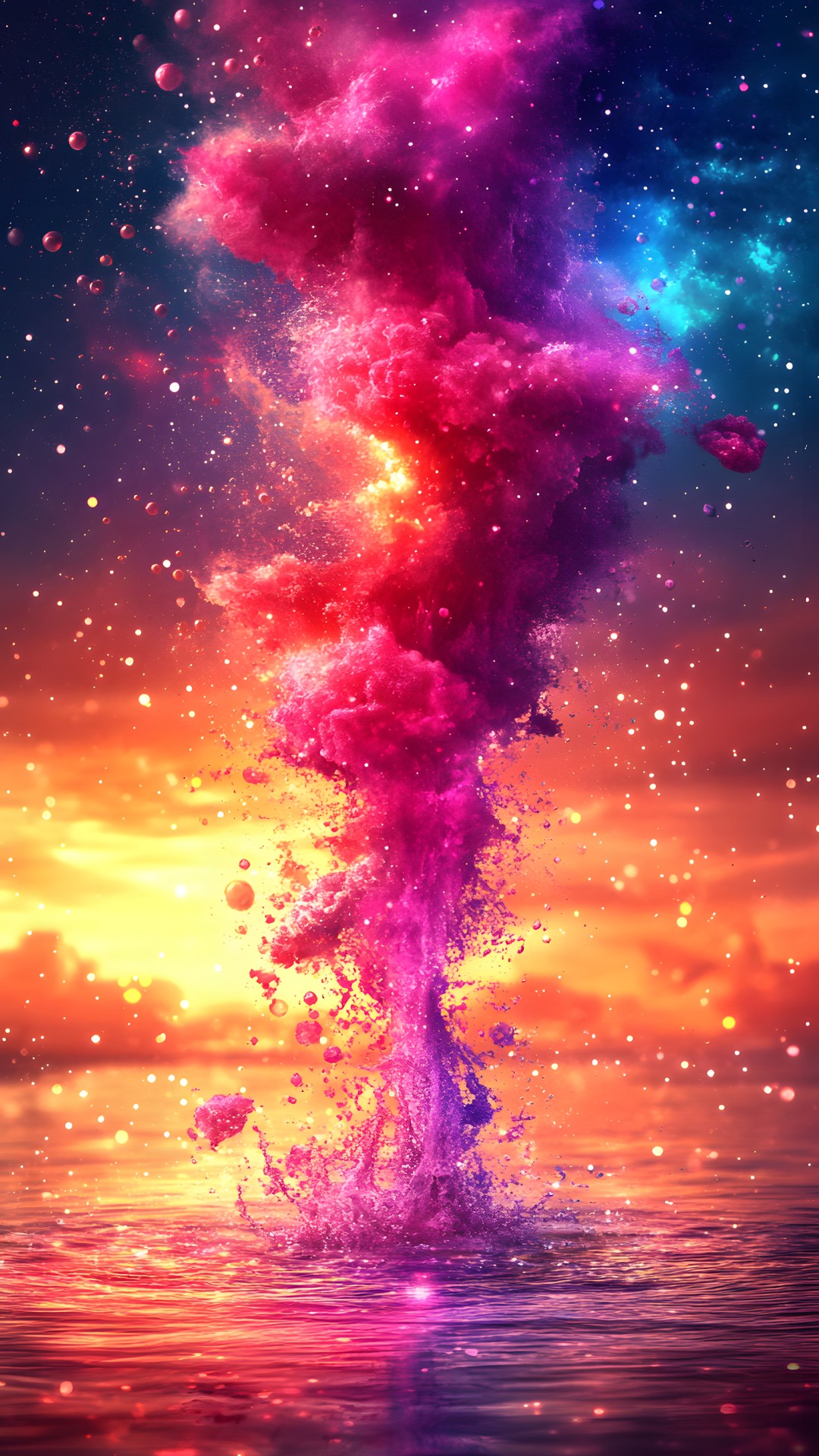 Blue, Red, Orange, Pink, Nebula, Universe, Purple, Astronomical object, Meteorological phenomenon, Outer space, Graphics, Night, Star, Heat, Graphic design, Aurora