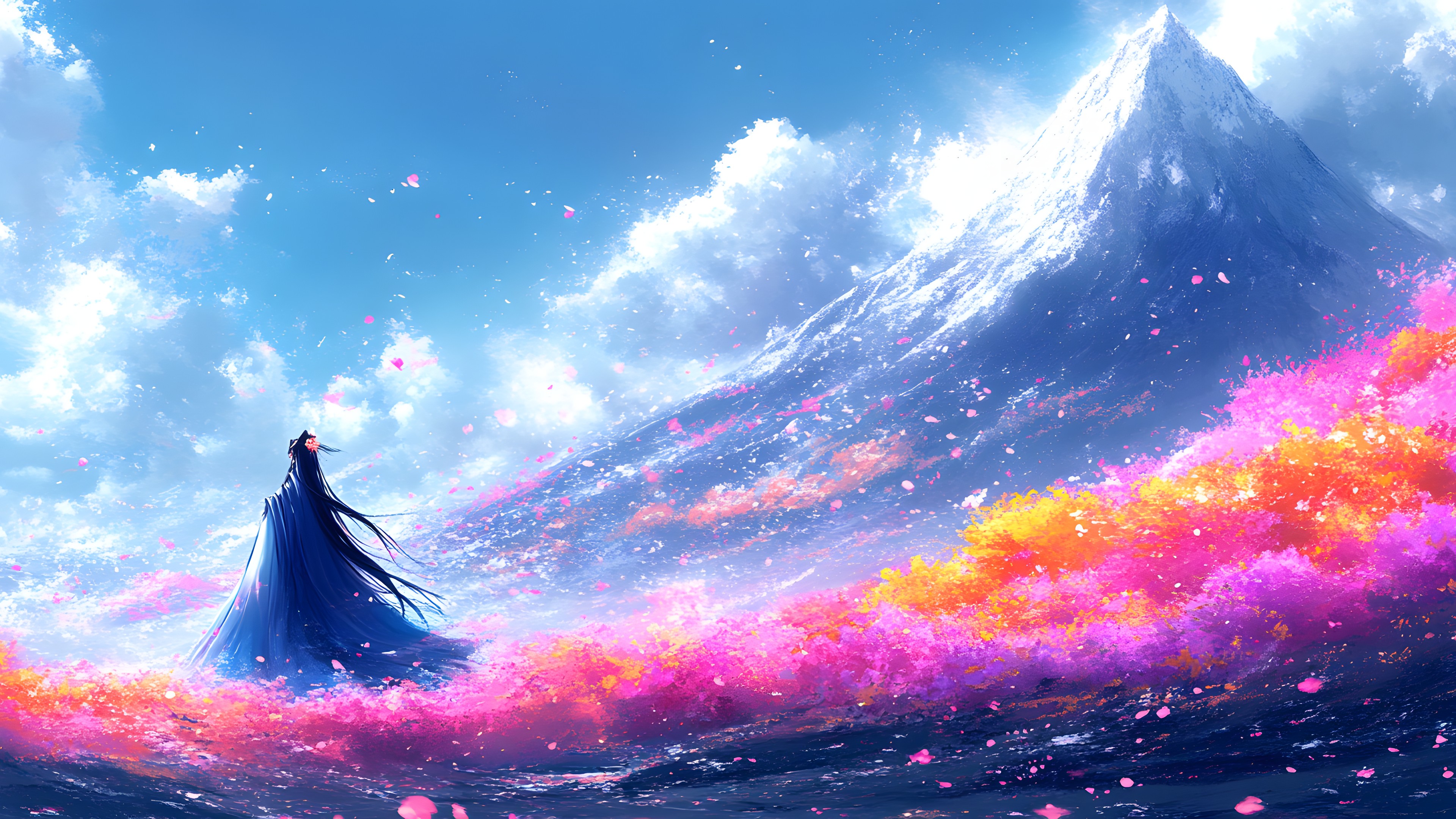 Blue, Fictional character, CG artwork, Animation, Graphics, Wind, Winter, Graphic design, Anime, Star, Wallpaper