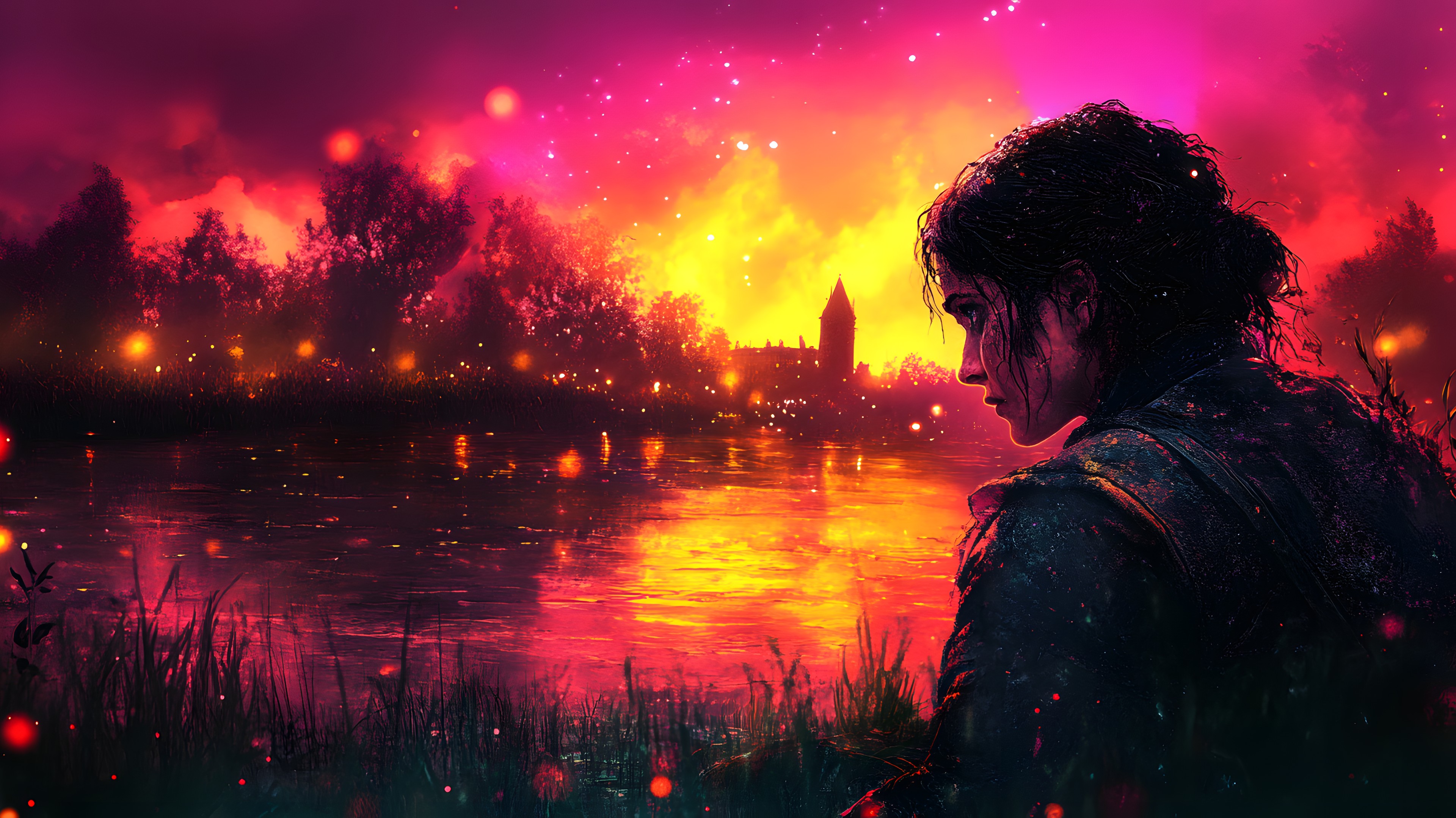 Night, Evening, CG artwork, Dawn, Sunrise, Red sky at morning, Dusk, Graphics, Animation, Film, Fictional character