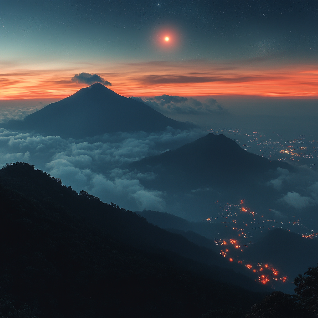 Sky, Mountainous landforms, Mountain, Hill, Horizon, atmospheric phenomenon, Highland, Dusk, Afterglow, Landscape, Cloud, Hill station, Mountain range, Sunrise, Evening, Sunset, Ridge, geological phenomenon, Morning, Summit