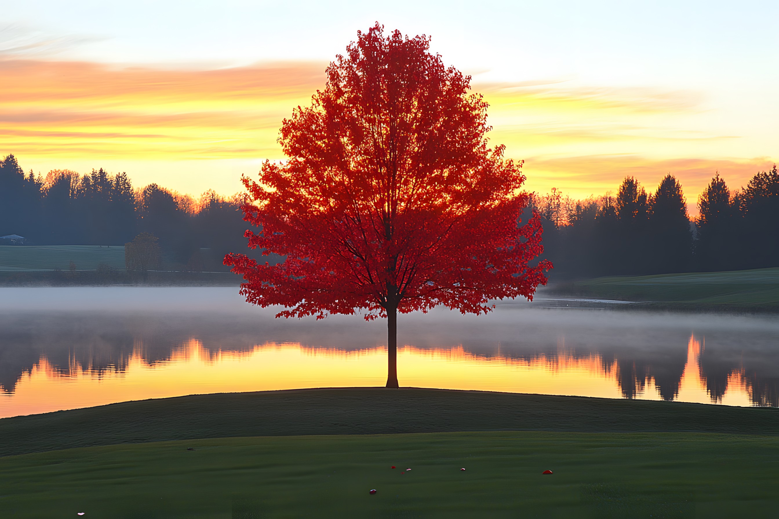 Nature, Red, Natural landscape, Landscape, Bank, Reflection, Lake, Reservoir, River, Loch, Pond, Lake District, Evening, Lacustrine plain, Larch, Dusk, Conifers, Wetland, Sunset, Sunrise