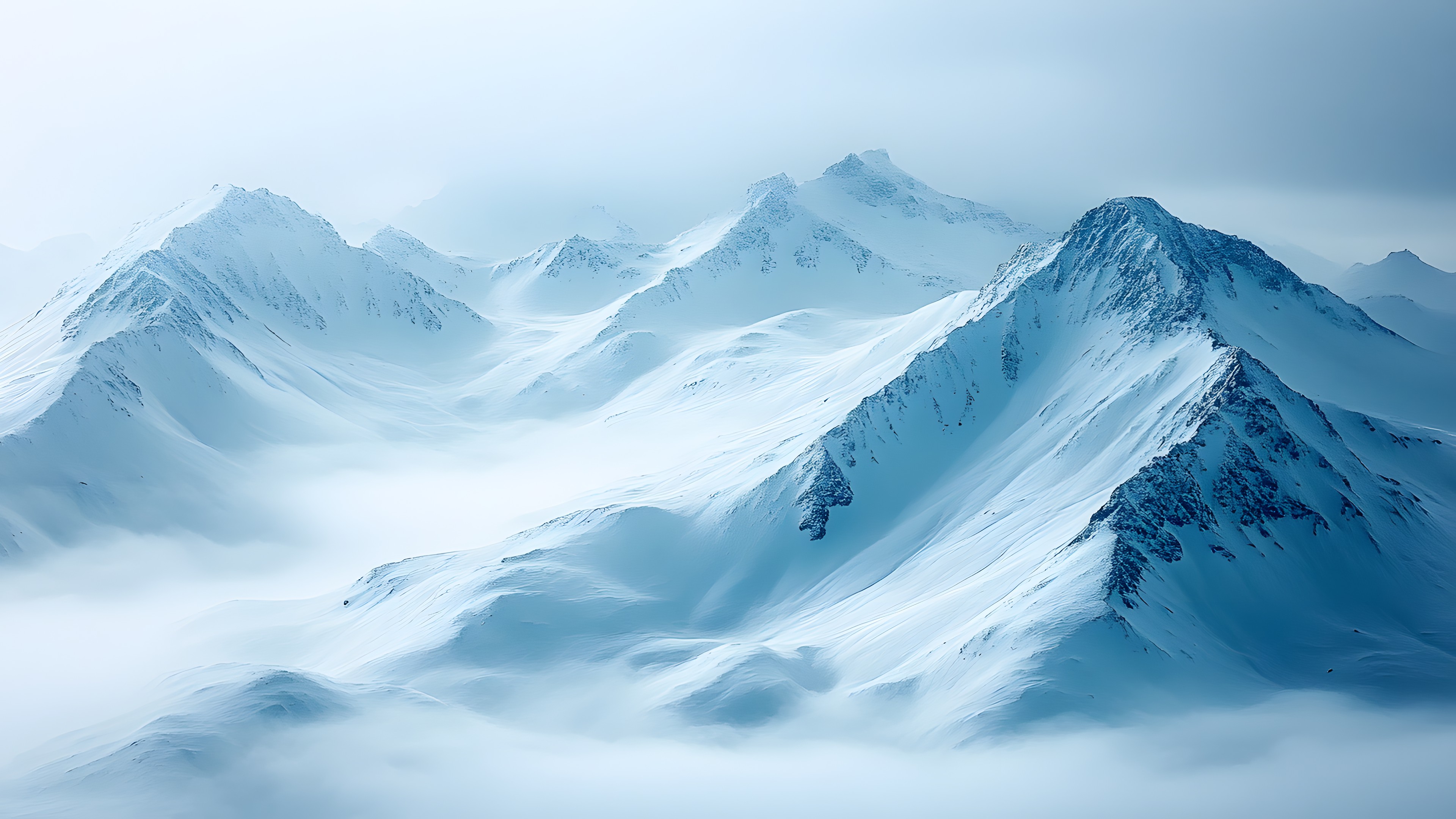 Blue, Mountain, Snow, Mountainous landforms, Winter, Glacial landform, atmospheric phenomenon, Mountain range, Terrain, Cloud, geological phenomenon, Glacier, Freezing, Summit, Ice cap, Ridge, Alps, Nunatak, Slope, Arête