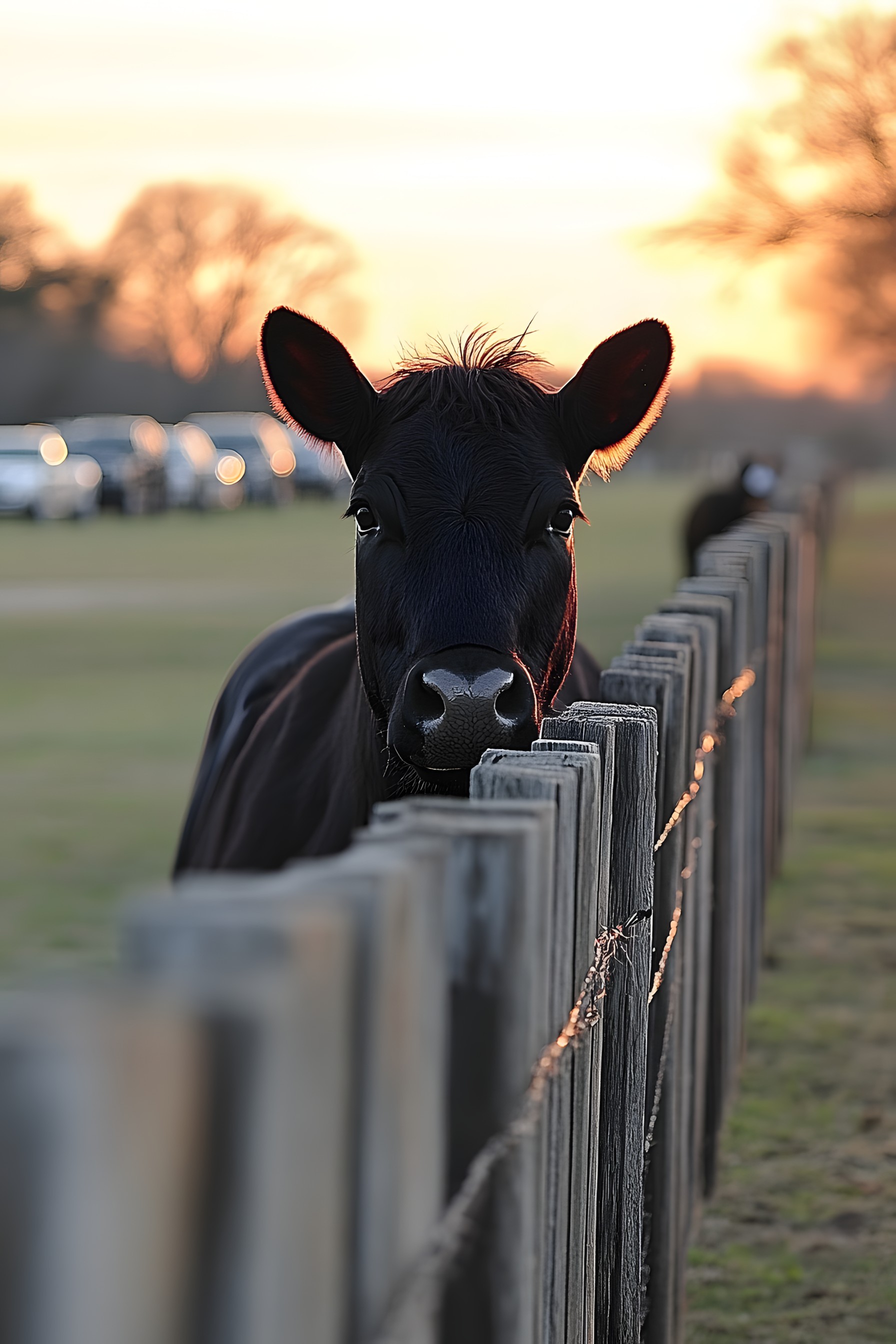 Terrestrial animal, Fence, Snout, Black, Bovinae, Pasture, Ranch, Working animal, Livestock, Home Fencing, Dairy cattle, Split-rail fence, Fur, Farm, Croft, Wire Fencing