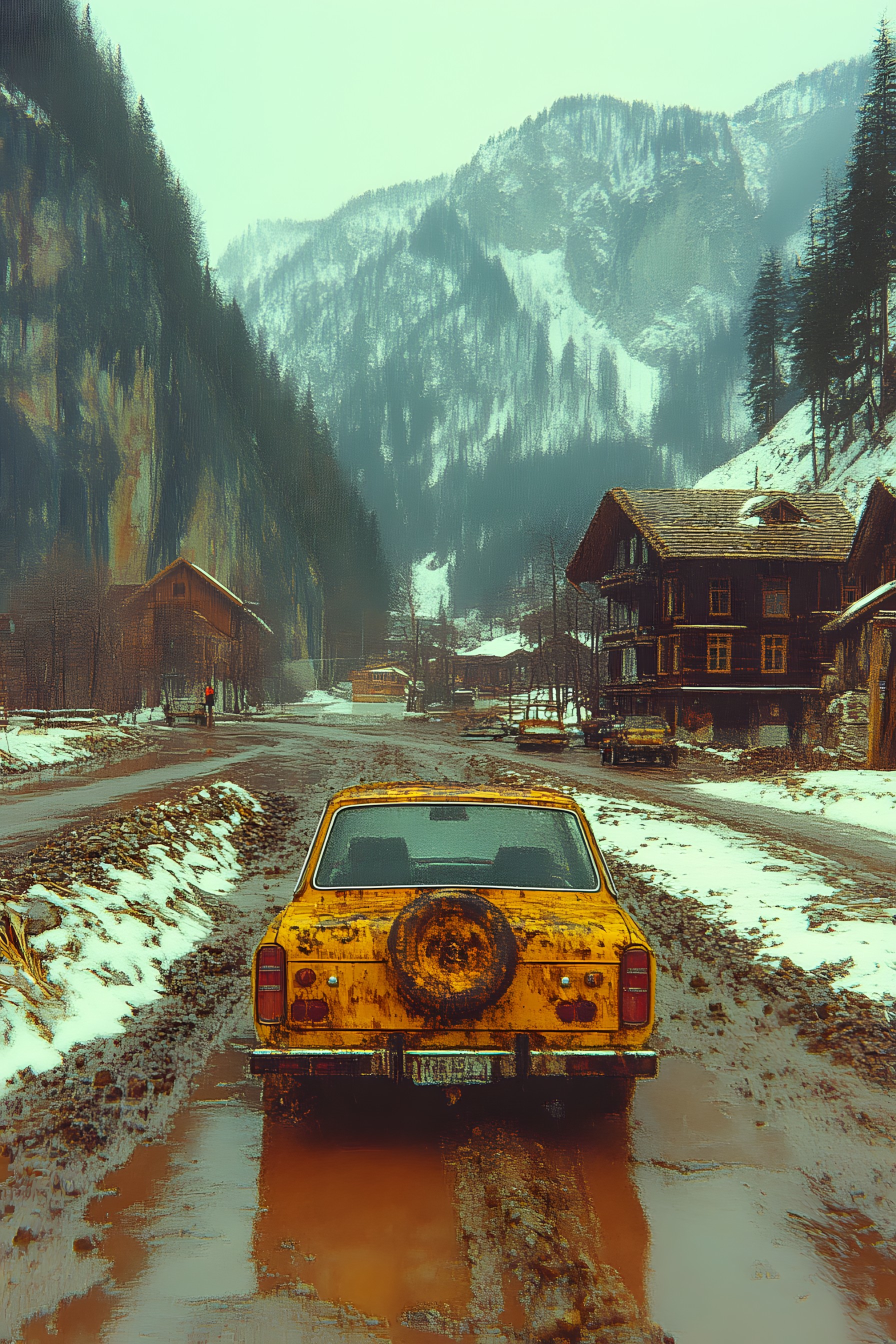 Snow, Hill station, Winter, Valley, Freezing, Road trip, Mountain pass, Glacial landform, Classic car, Alps, Precipitation