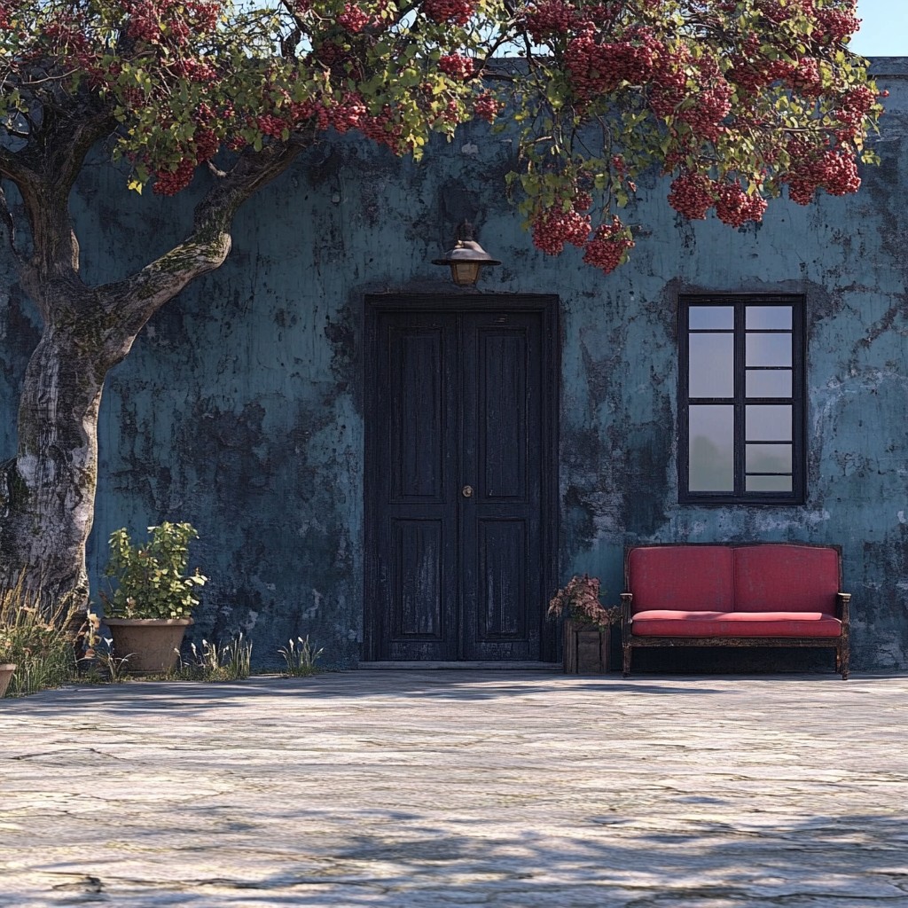 Wall, Door, Flowerpot, Concrete, Home Door, Shade, Houseplant, Courtyard, Flagstone, Shadow, Cobblestone, Geraniums