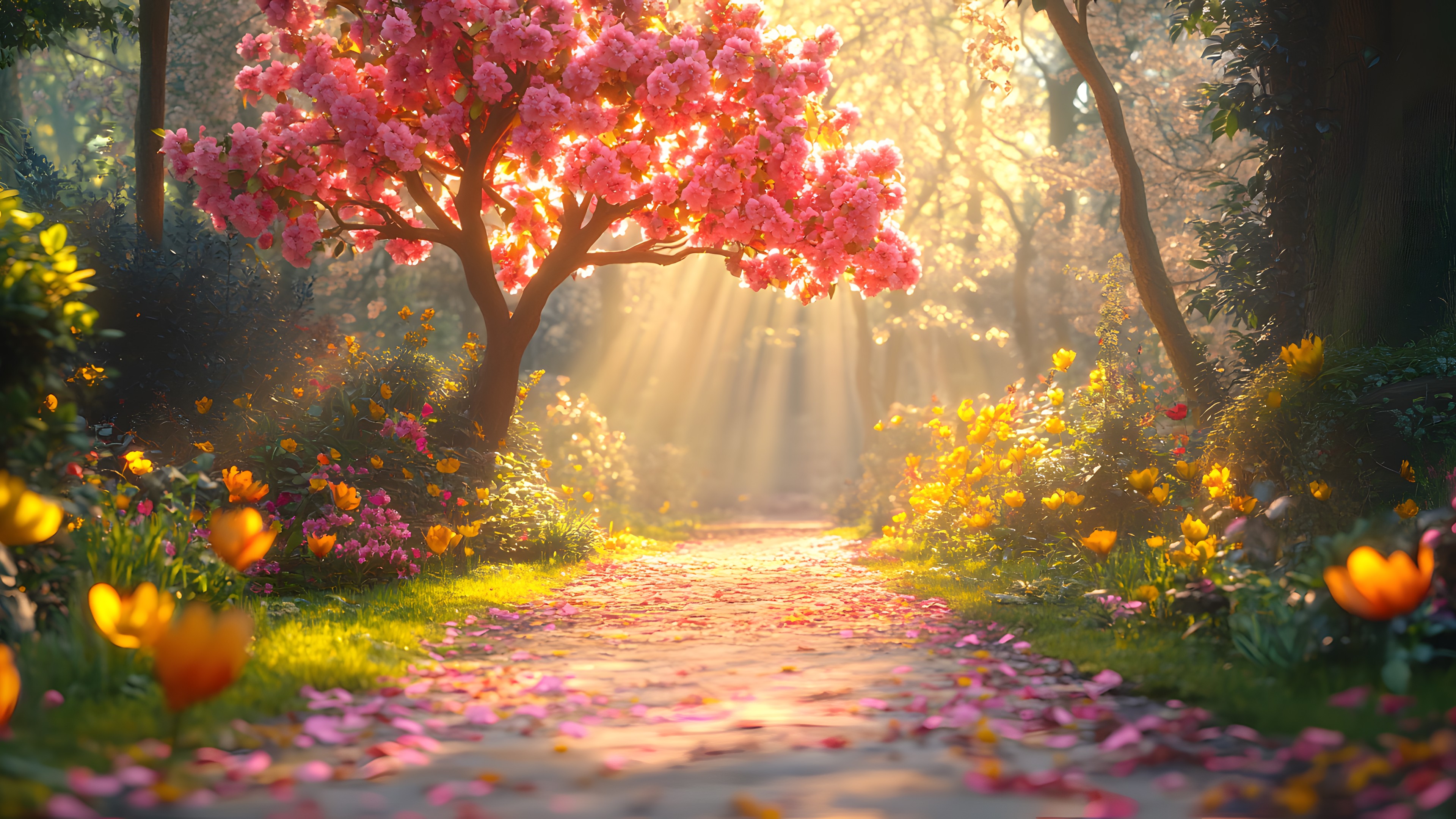 Nature, Flower, Yellow, Petal, Orange, Spring, Garden, Autumn, Forest, Sunlight, Woodland, Wildflower, Botanical garden, Temperate broadleaf and mixed forest, Old-growth forest, Blossom, Northern hardwood forest