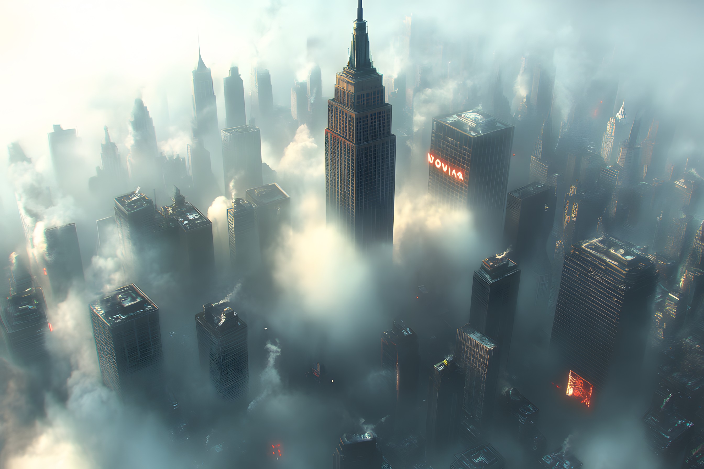 Skyscraper, City, Daytime, Building, Urban area, High-rise building, Metropolitan area, atmospheric phenomenon, Metropolis, Tower, Cityscape, Commercial building, Condominium, Human settlement, Haze, Apartment, Morning, Skyline, Mist, Aerial photography