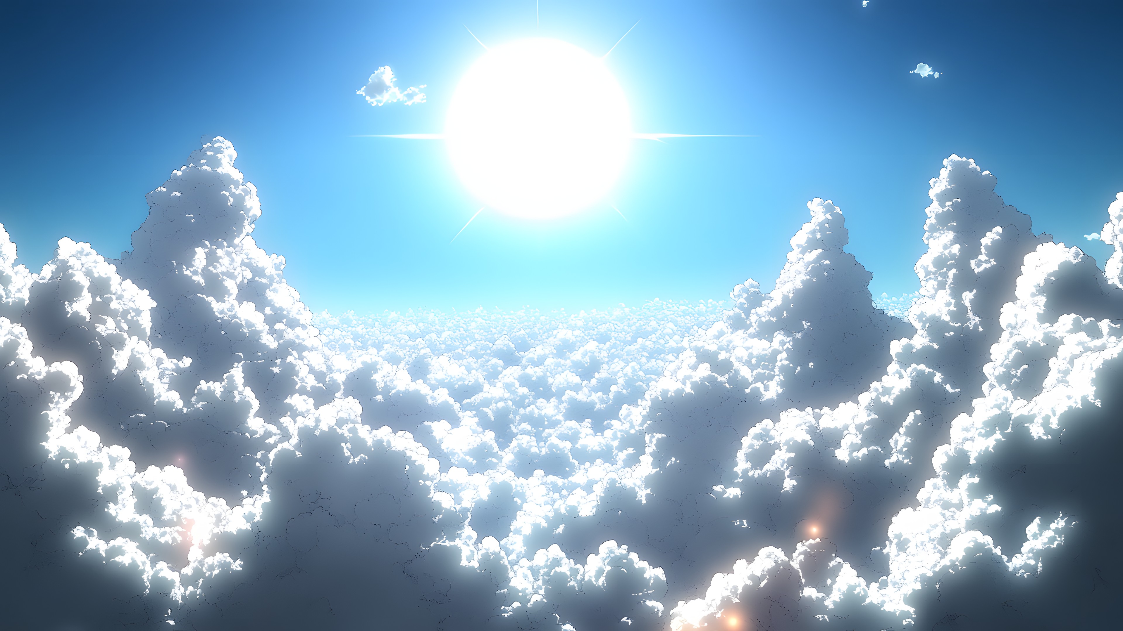 Blue, Daytime, Cloud, Cumulus, Sunlight, Sun, Meteorological phenomenon, Lens flare, Backlighting